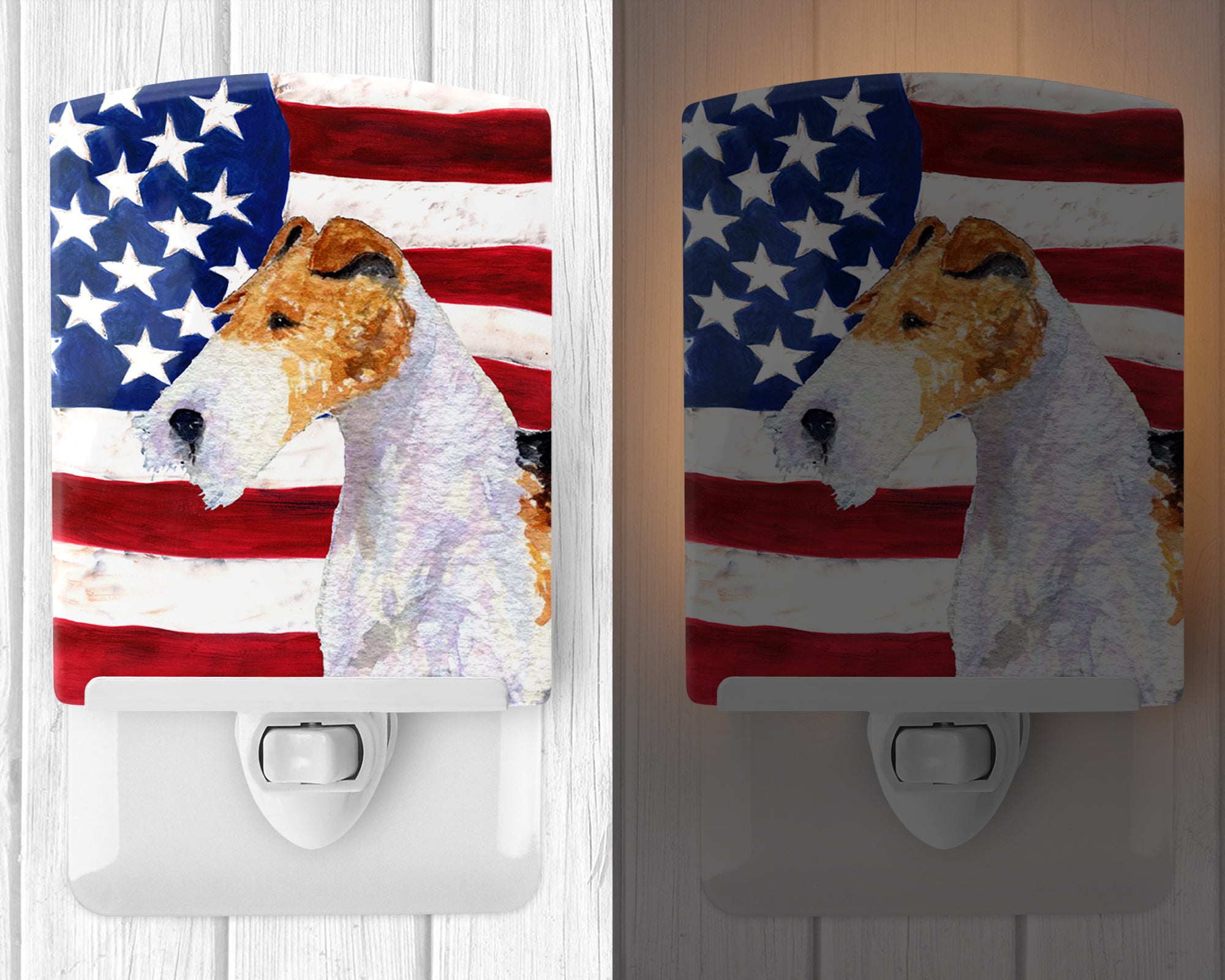 USA American Flag with Fox Terrier Ceramic Night Light SS4057CNL - the-store.com