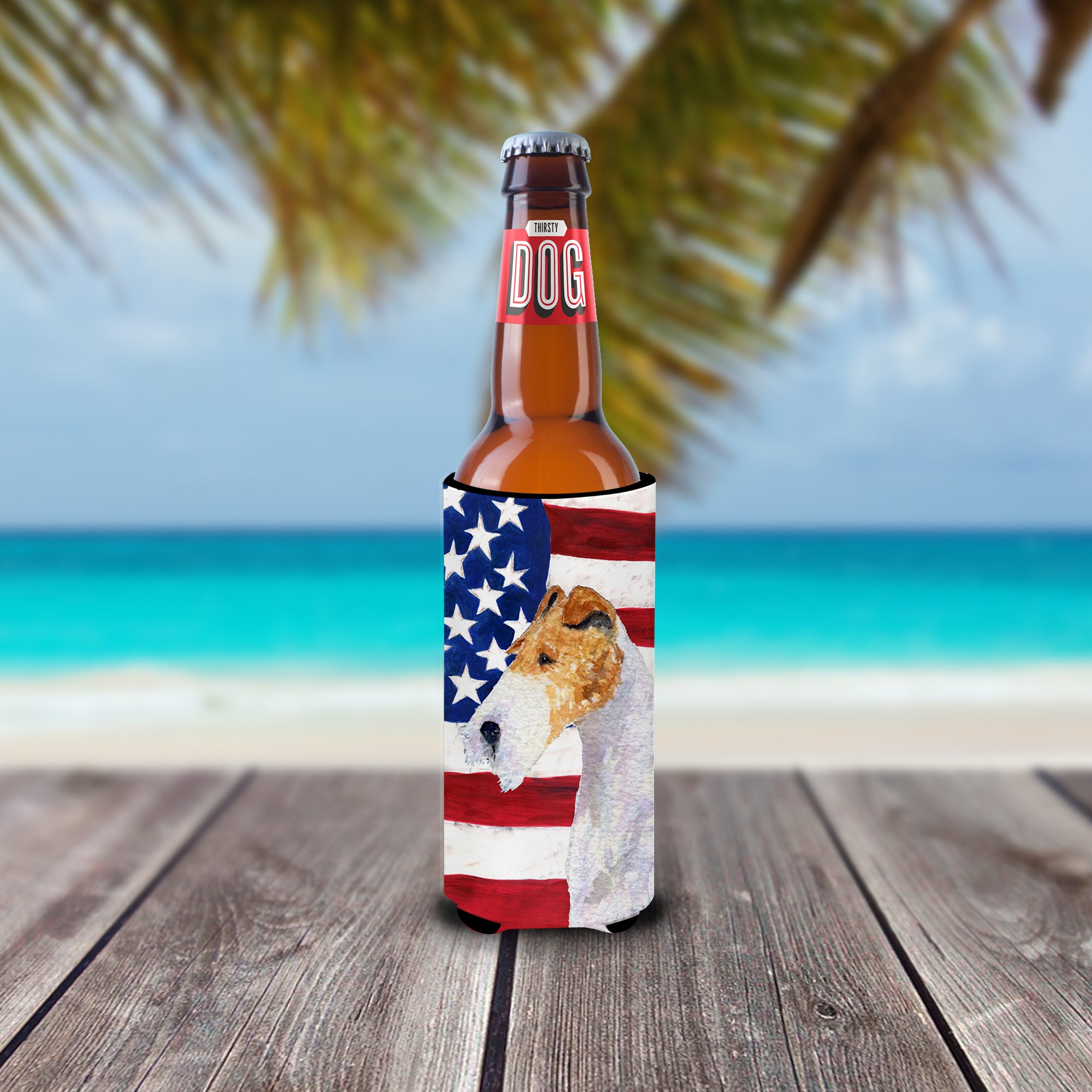 USA American Flag with Fox Terrier Ultra Beverage Insulators for slim cans SS4057MUK.