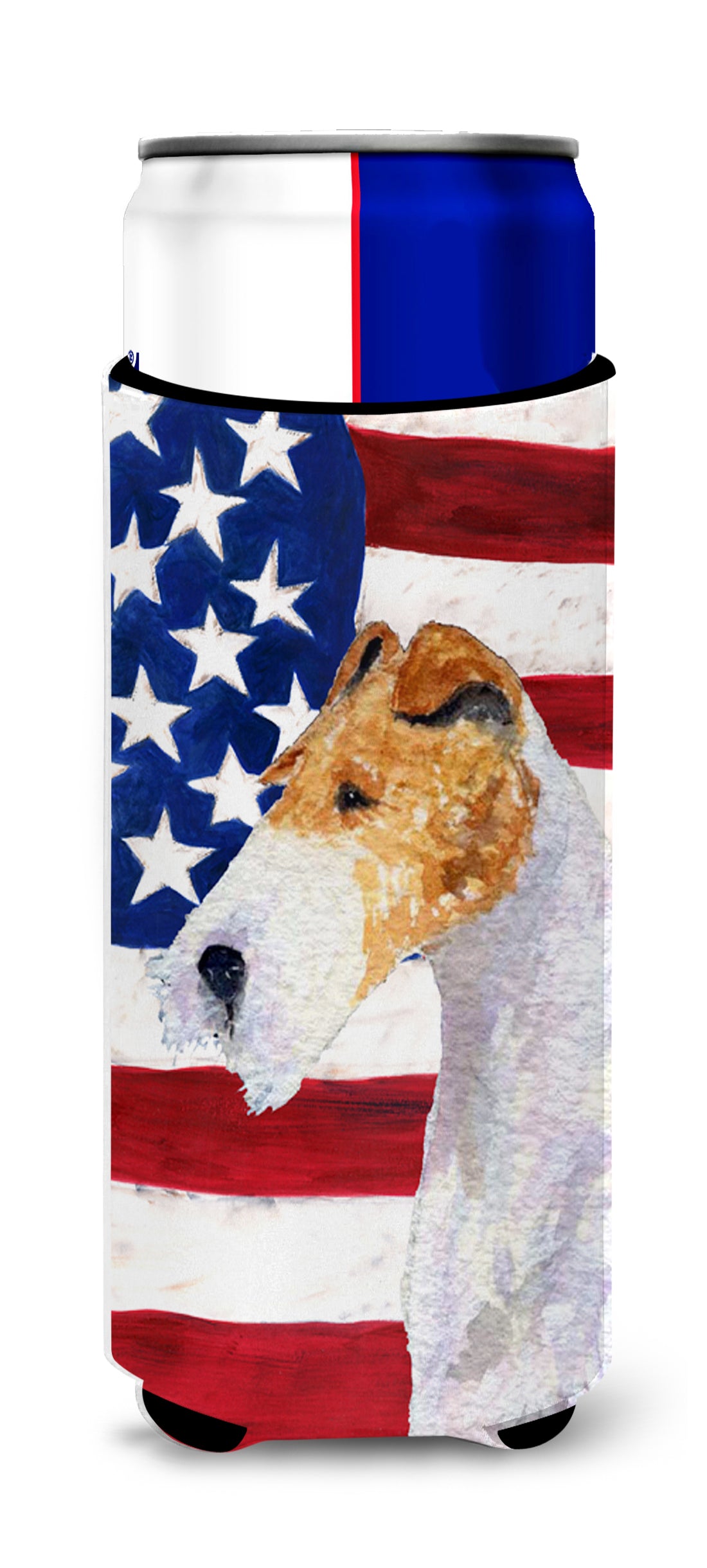 USA American Flag with Fox Terrier Ultra Beverage Insulators for slim cans SS4057MUK.