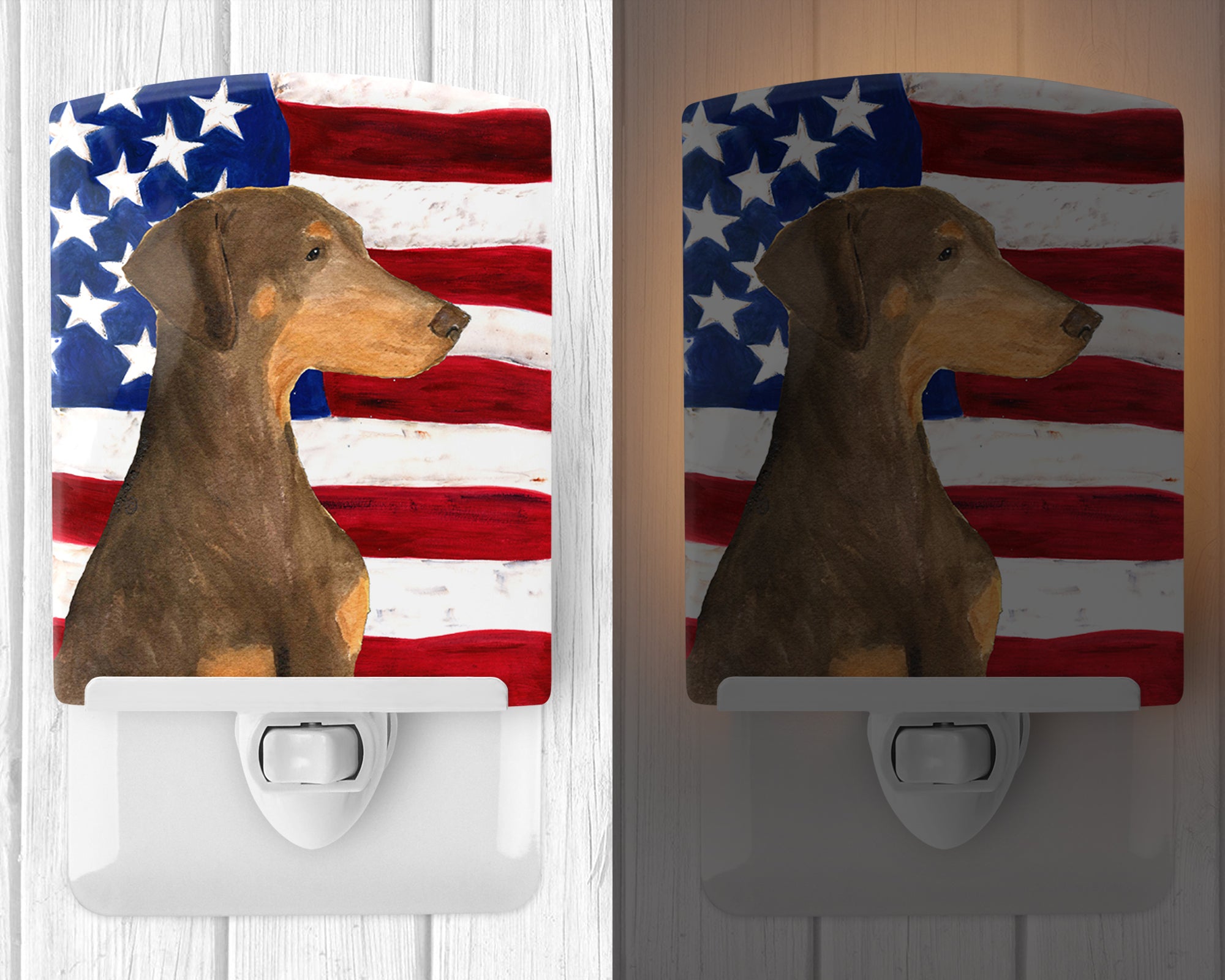 USA American Flag with Doberman Ceramic Night Light SS4058CNL - the-store.com