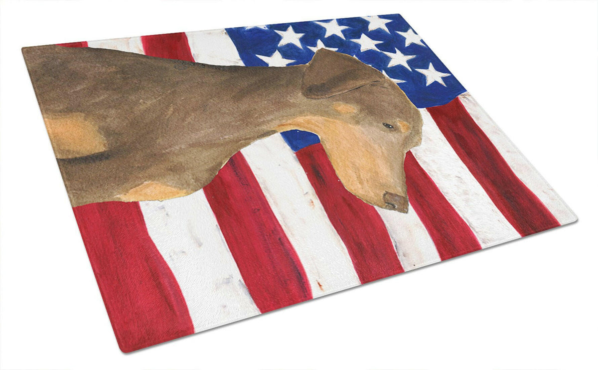 USA American Flag with Doberman Glass Cutting Board Large by Caroline&#39;s Treasures