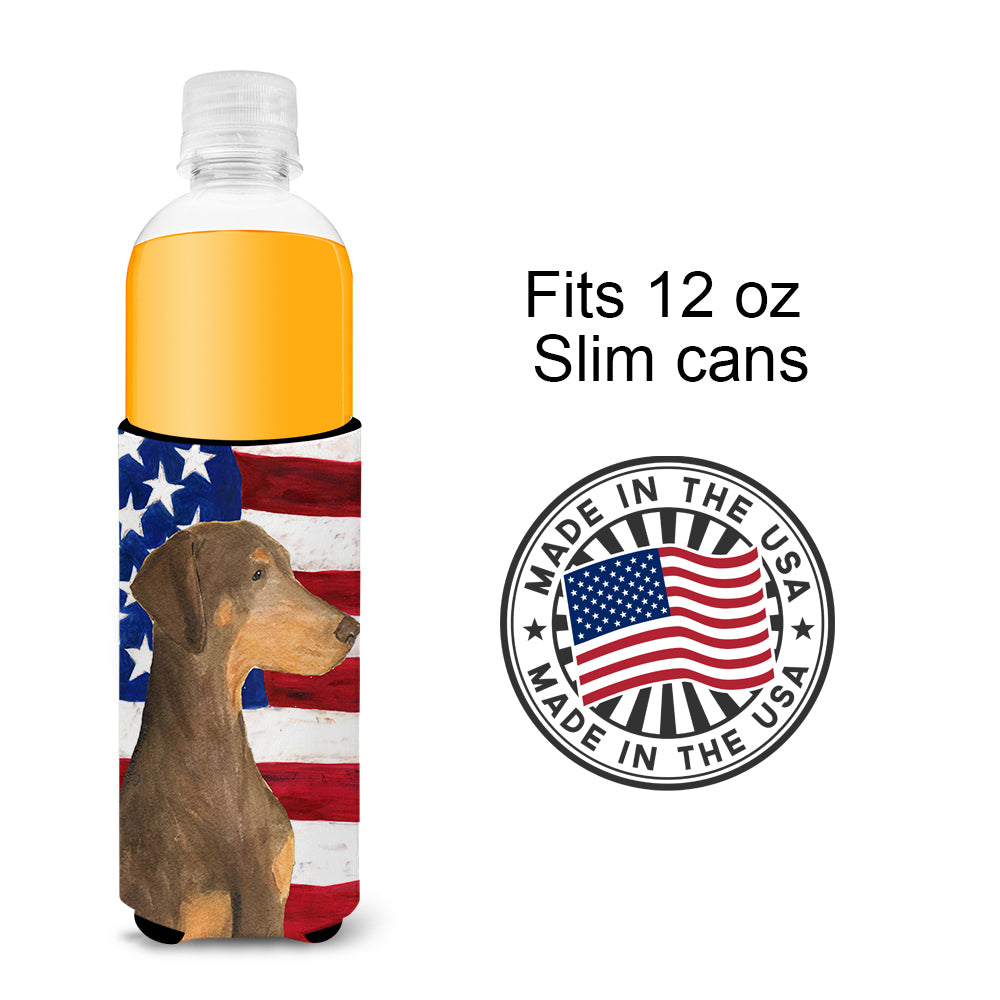 USA American Flag with Doberman Ultra Beverage Insulators for slim cans SS4058MUK.