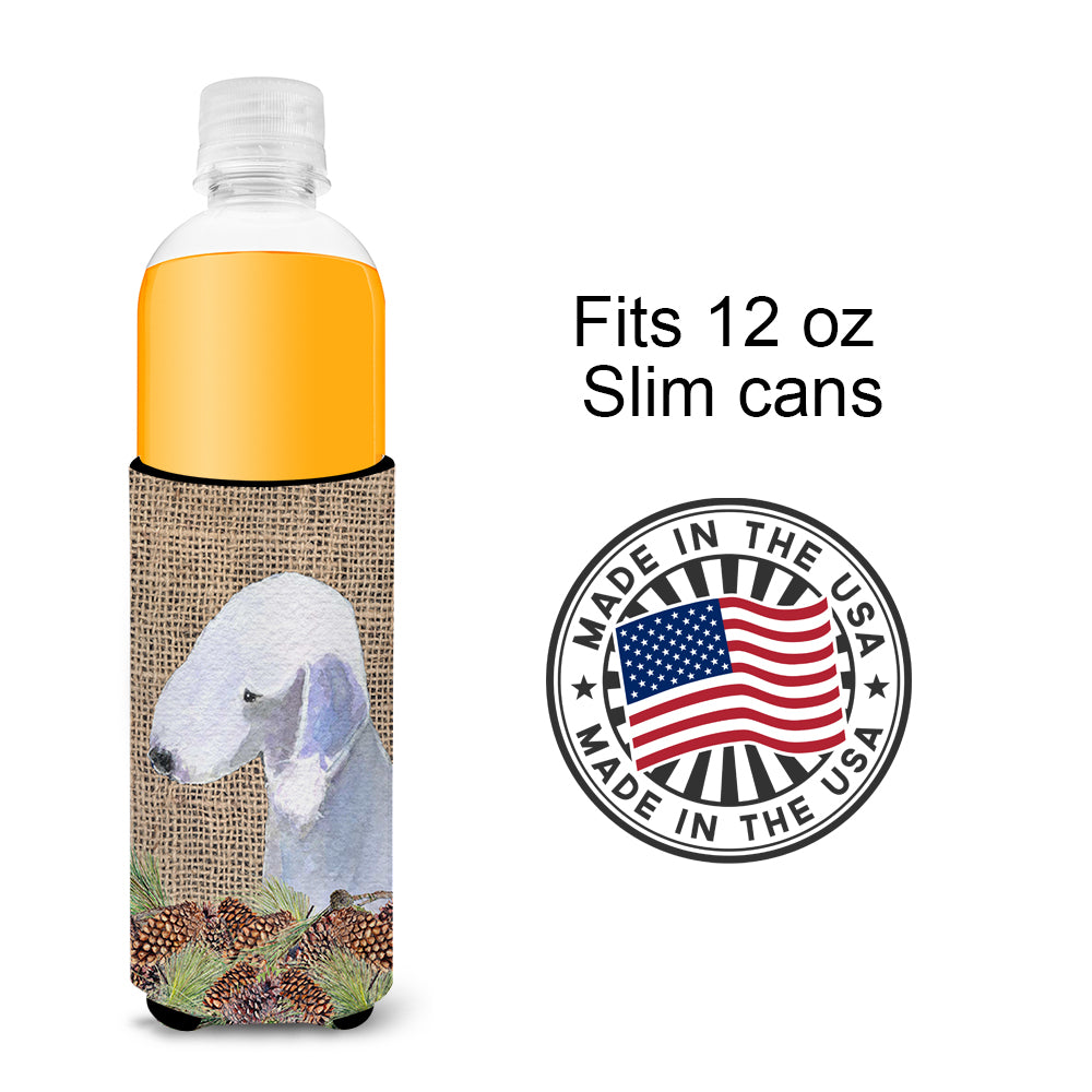 Bedlington Terrier on Faux Burlap with Pine Cones Ultra Beverage Insulators for slim cans SS4074MUK.