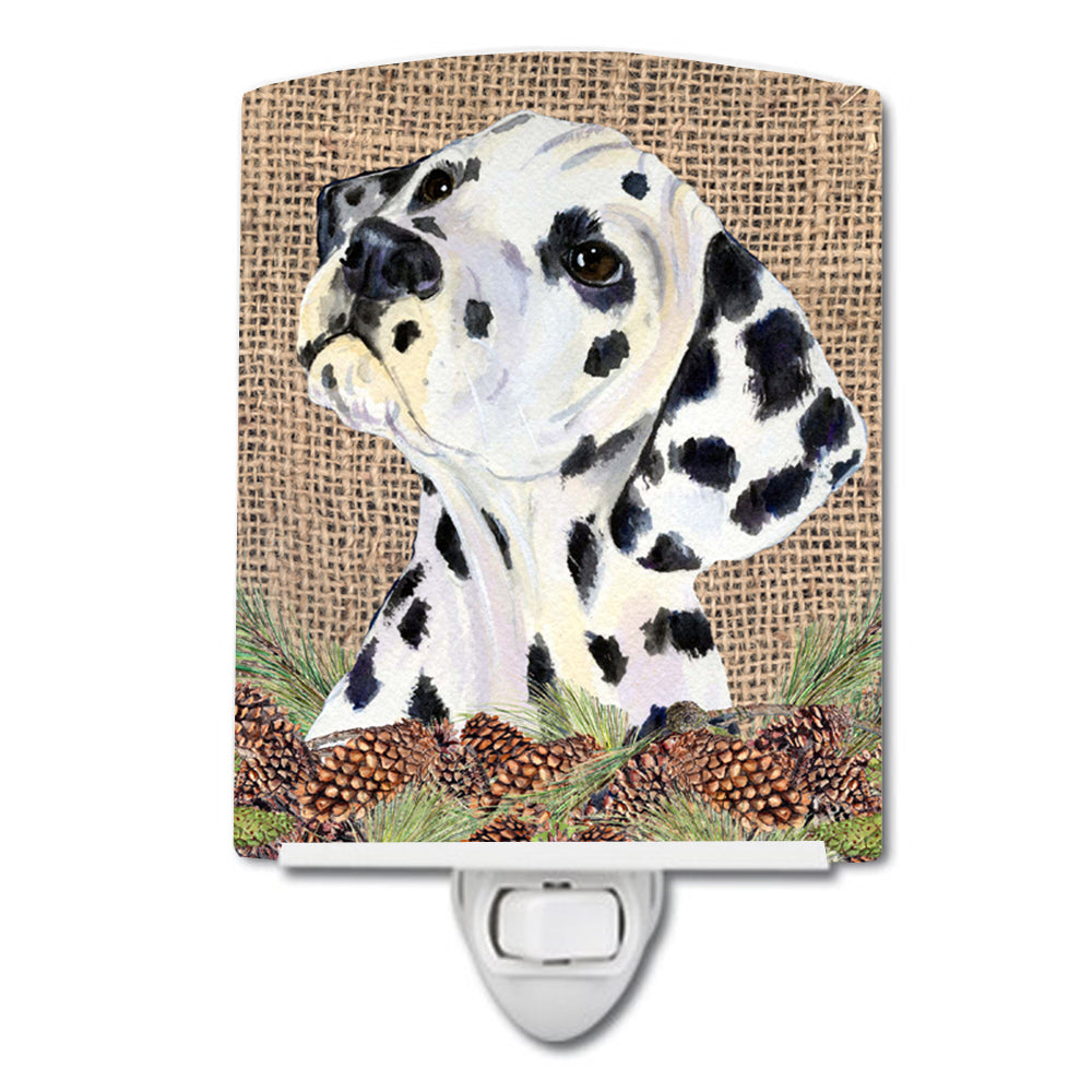 Dalmatian on Faux Burlap with Pine Cones Ceramic Night Light SS4083CNL - the-store.com