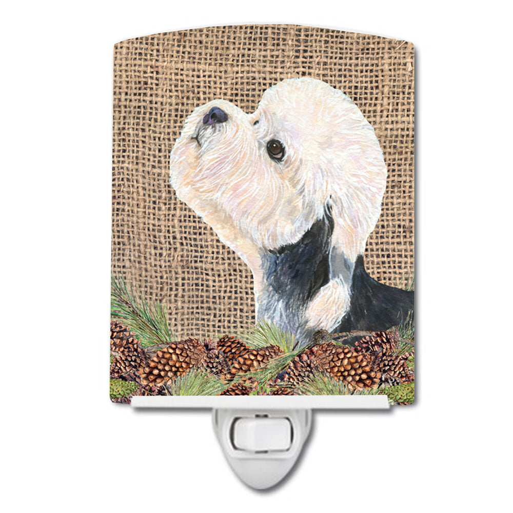 Dandie Dinmont Terrier on Faux Burlap with Pine Cones Ceramic Night Light SS4092CNL - the-store.com