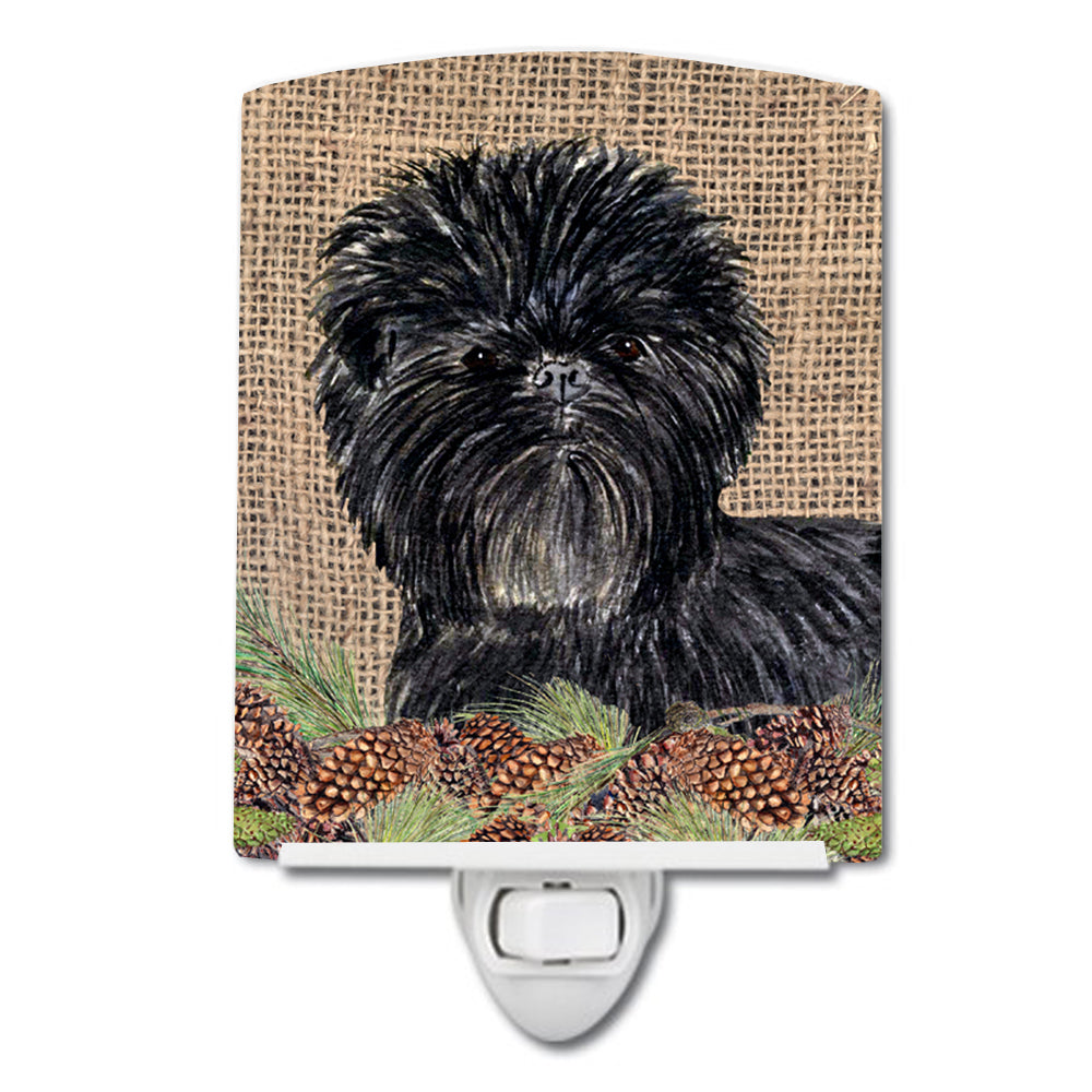 Affenpinscher on Faux Burlap with Pine Cones Ceramic Night Light SS4100CNL - the-store.com