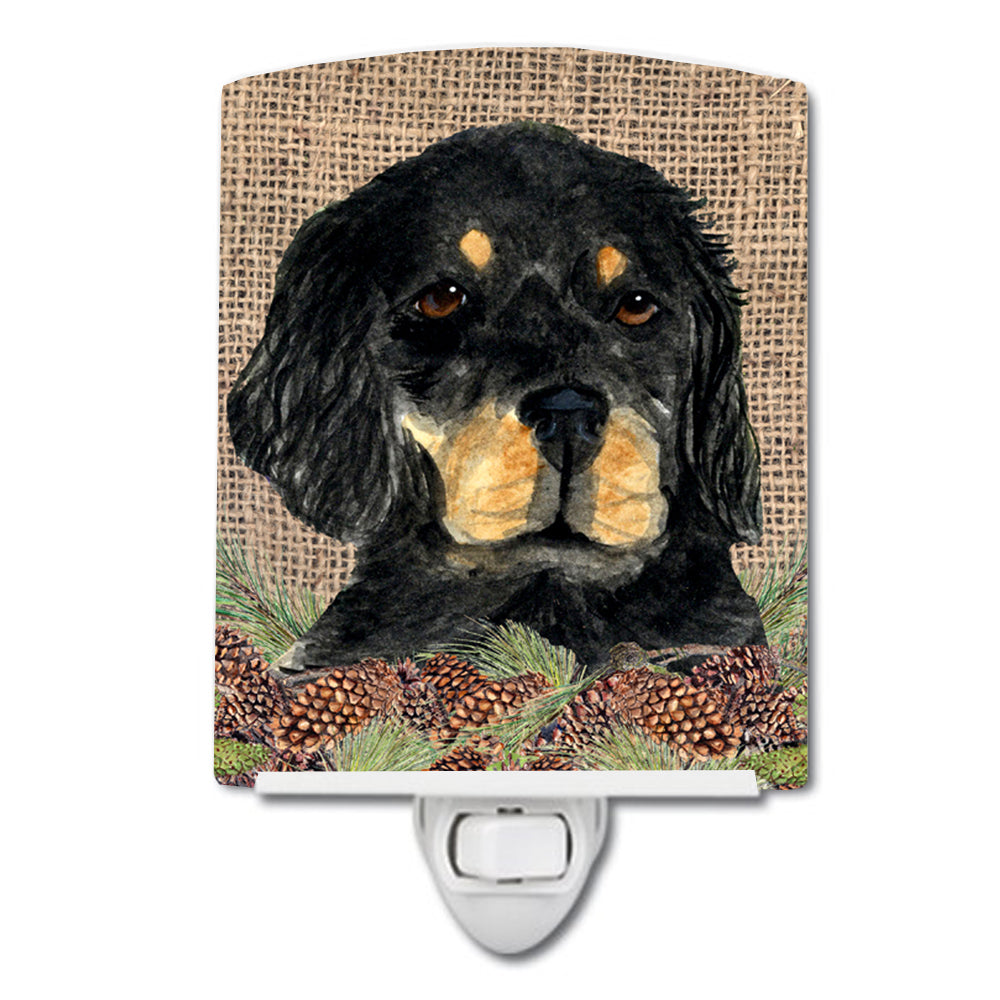 Gordon Setter on Faux Burlap with Pine Cones Ceramic Night Light SS4104CNL - the-store.com