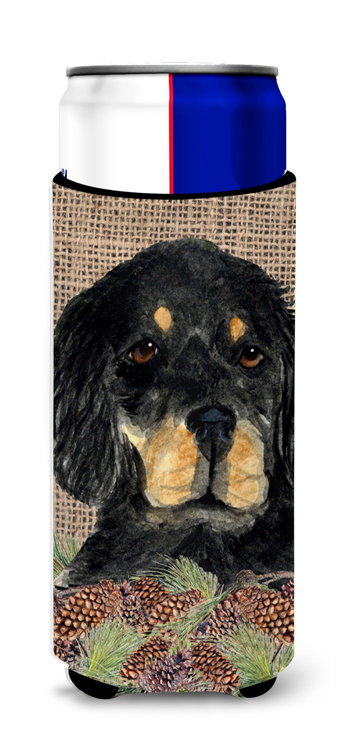 Gordon Setter on Faux Burlap with Pine Cones Ultra Beverage Insulators for slim cans SS4104MUK.