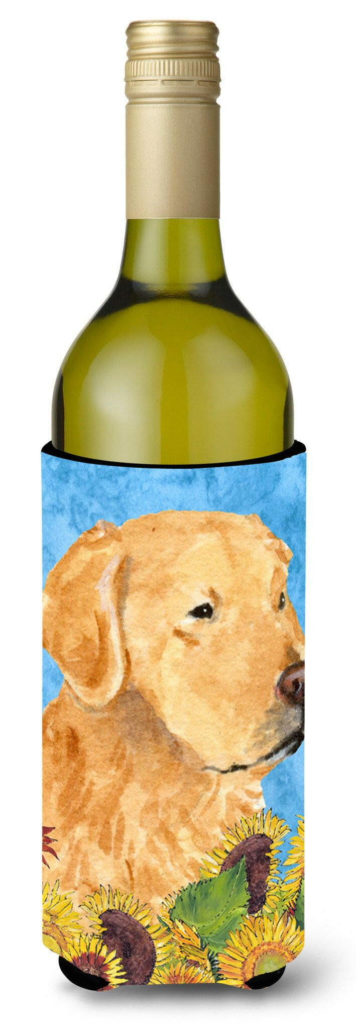 Golden Retriever in Summer Flowers Wine Bottle Beverage Insulator Beverage Insulator Hugger by Caroline&#39;s Treasures