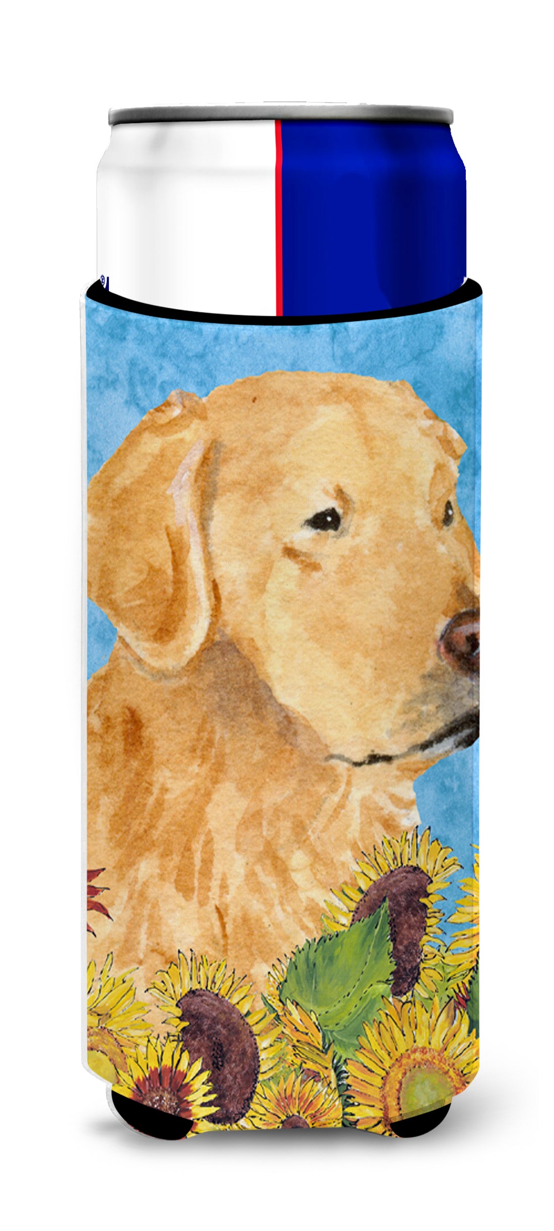 Golden Retriever in Summer Flowers Ultra Beverage Insulators for slim cans SS4109MUK.