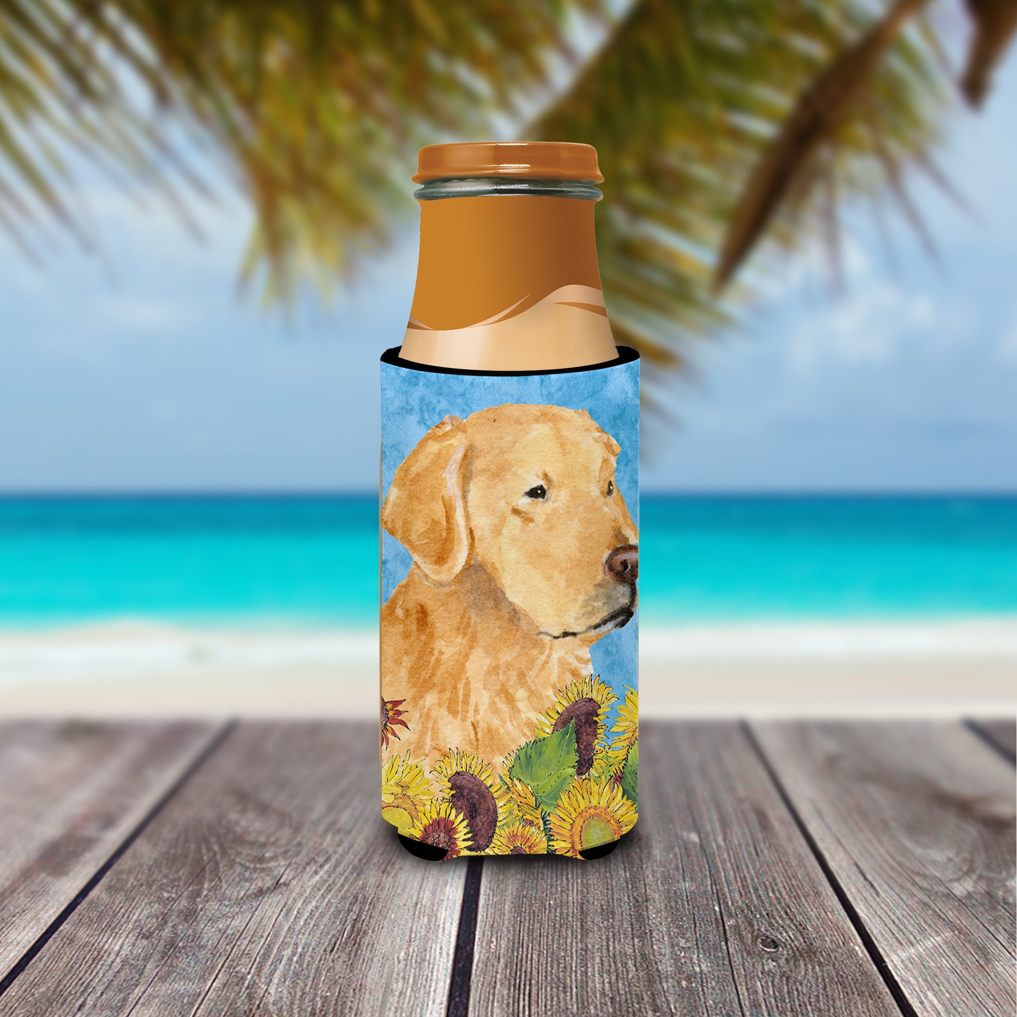 Golden Retriever in Summer Flowers Ultra Beverage Insulators for slim cans SS4109MUK.