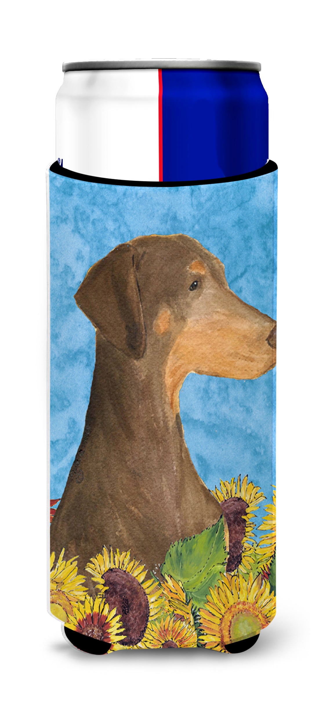 Doberman in Summer Flowers Ultra Beverage Insulators for slim cans SS4112MUK.