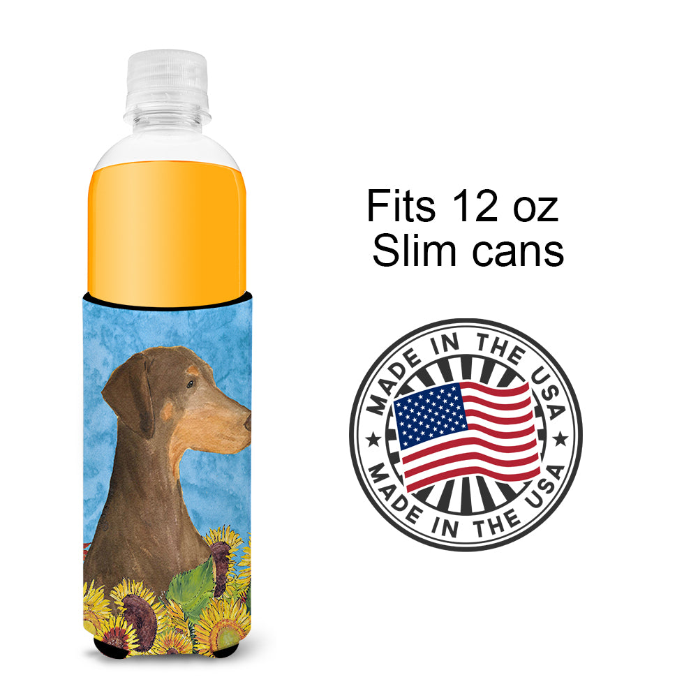 Doberman in Summer Flowers Ultra Beverage Insulators for slim cans SS4112MUK.