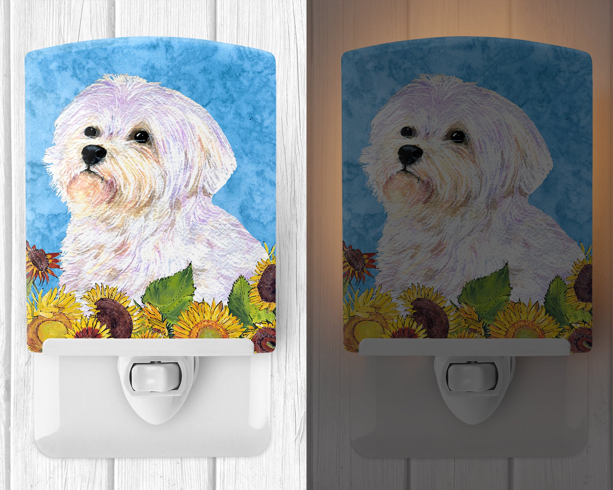 Maltese in Summer Flowers Ceramic Night Light SS4114CNL - the-store.com