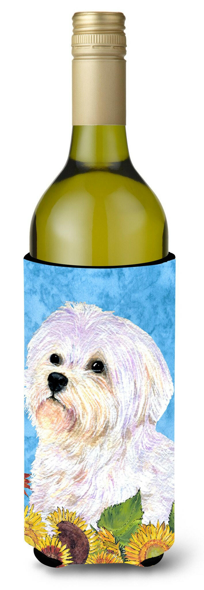 Maltese in Summer Flowers Wine Bottle Beverage Insulator Beverage Insulator Hugger by Caroline's Treasures