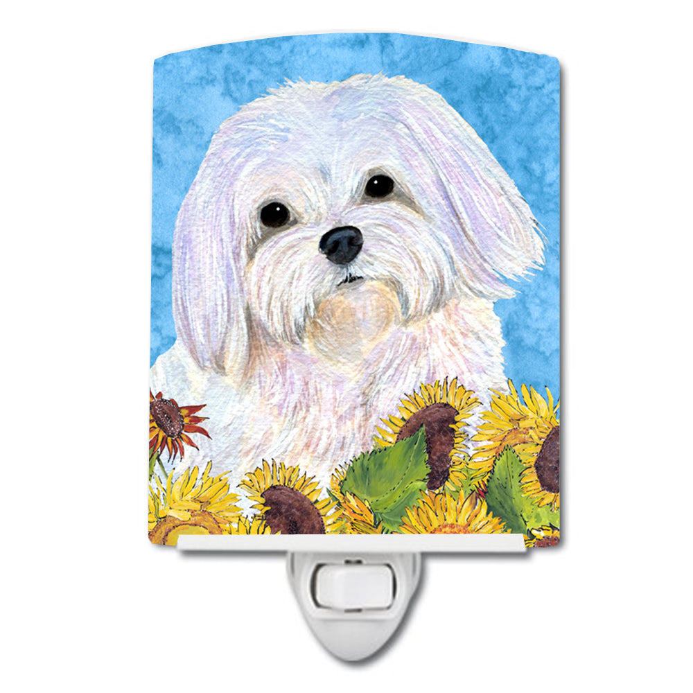 Maltese in Summer Flowers Ceramic Night Light SS4115CNL - the-store.com