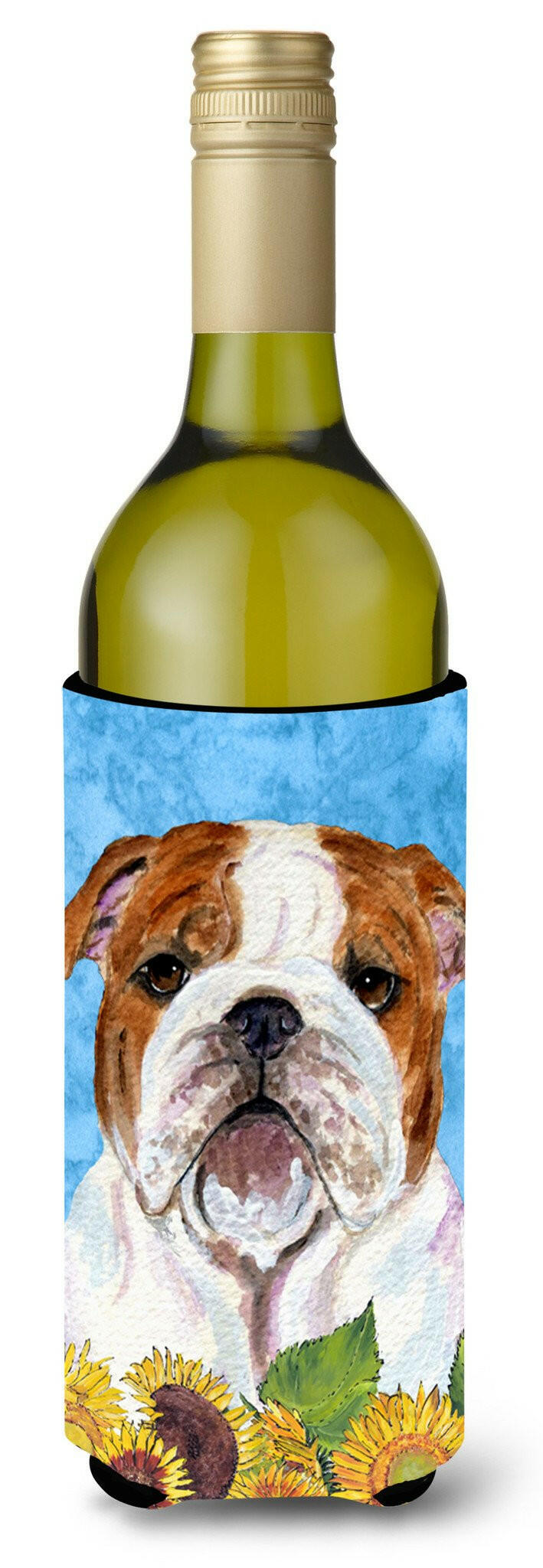 Bulldog English in Summer Flowers Wine Bottle Beverage Insulator Beverage Insulator Hugger by Caroline's Treasures