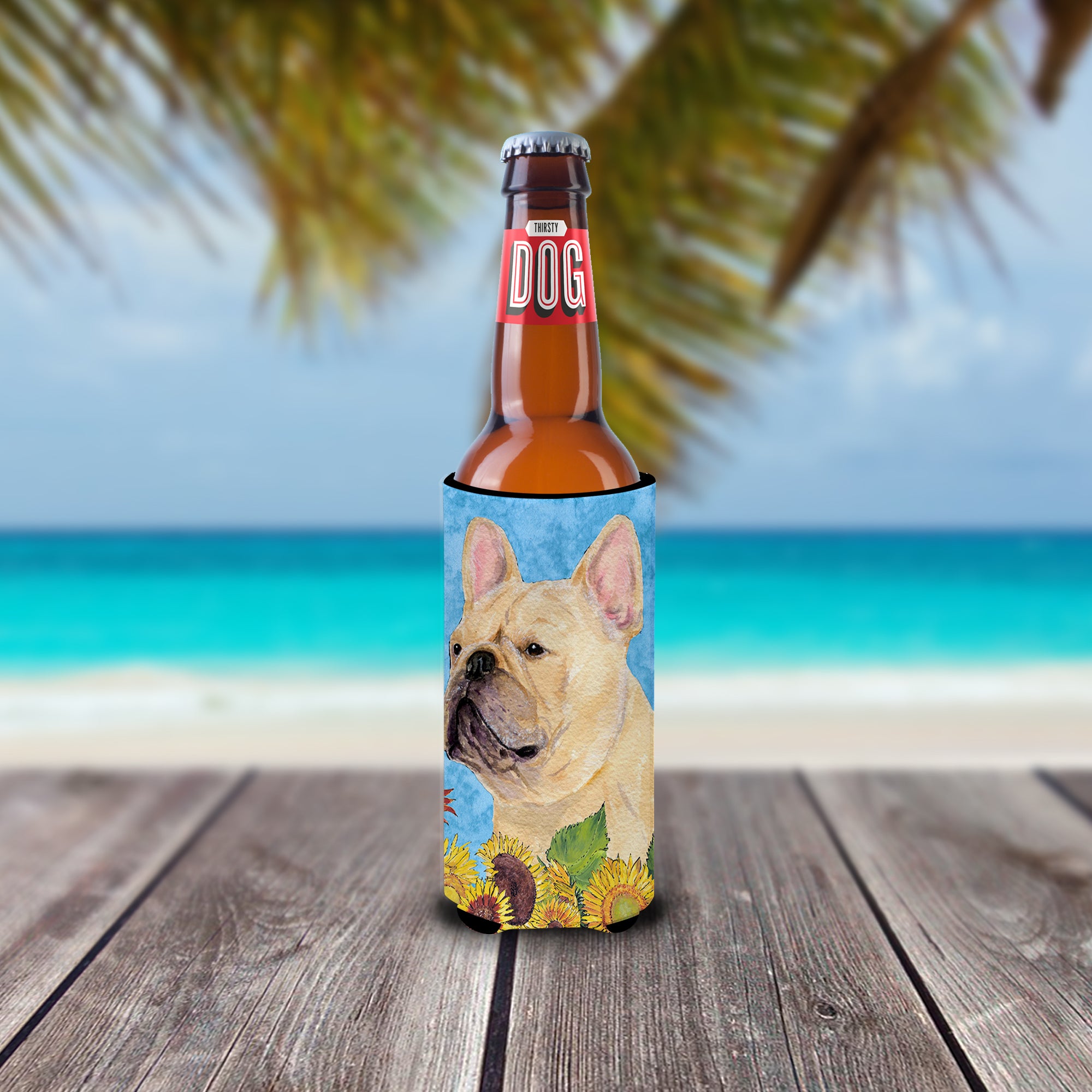 French Bulldog in Summer Flowers Ultra Beverage Insulators for slim cans SS4118MUK.