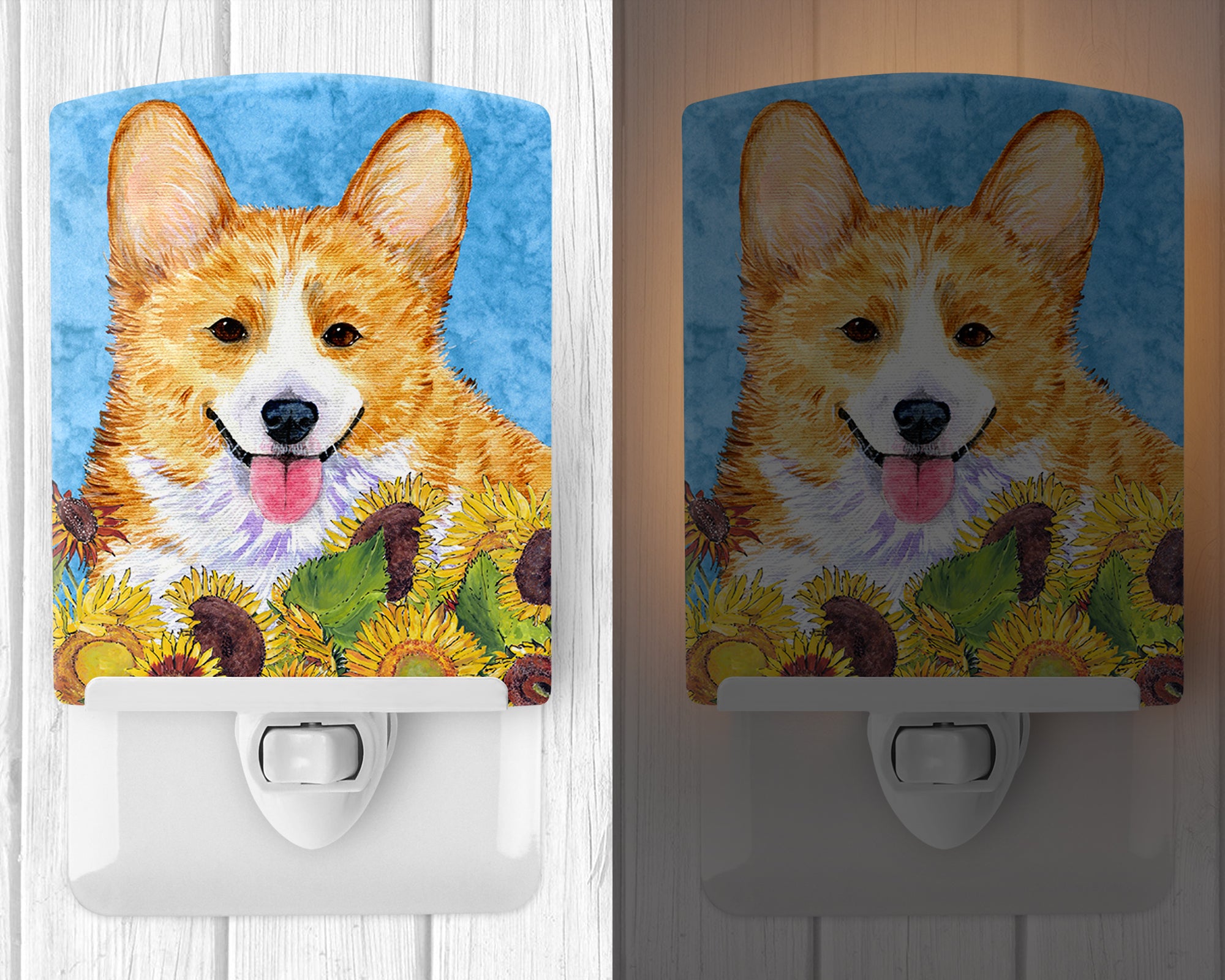 Corgi in Summer Flowers Ceramic Night Light SS4119CNL - the-store.com