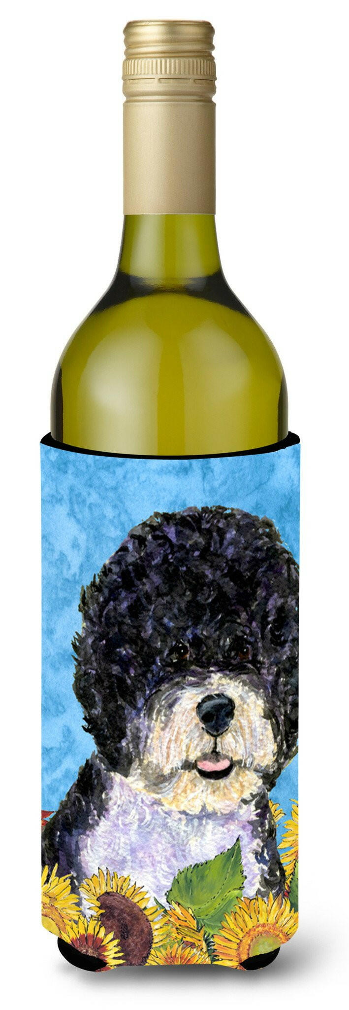 Portuguese Water Dog in Summer Flowers Wine Bottle Beverage Insulator Beverage Insulator Hugger by Caroline&#39;s Treasures