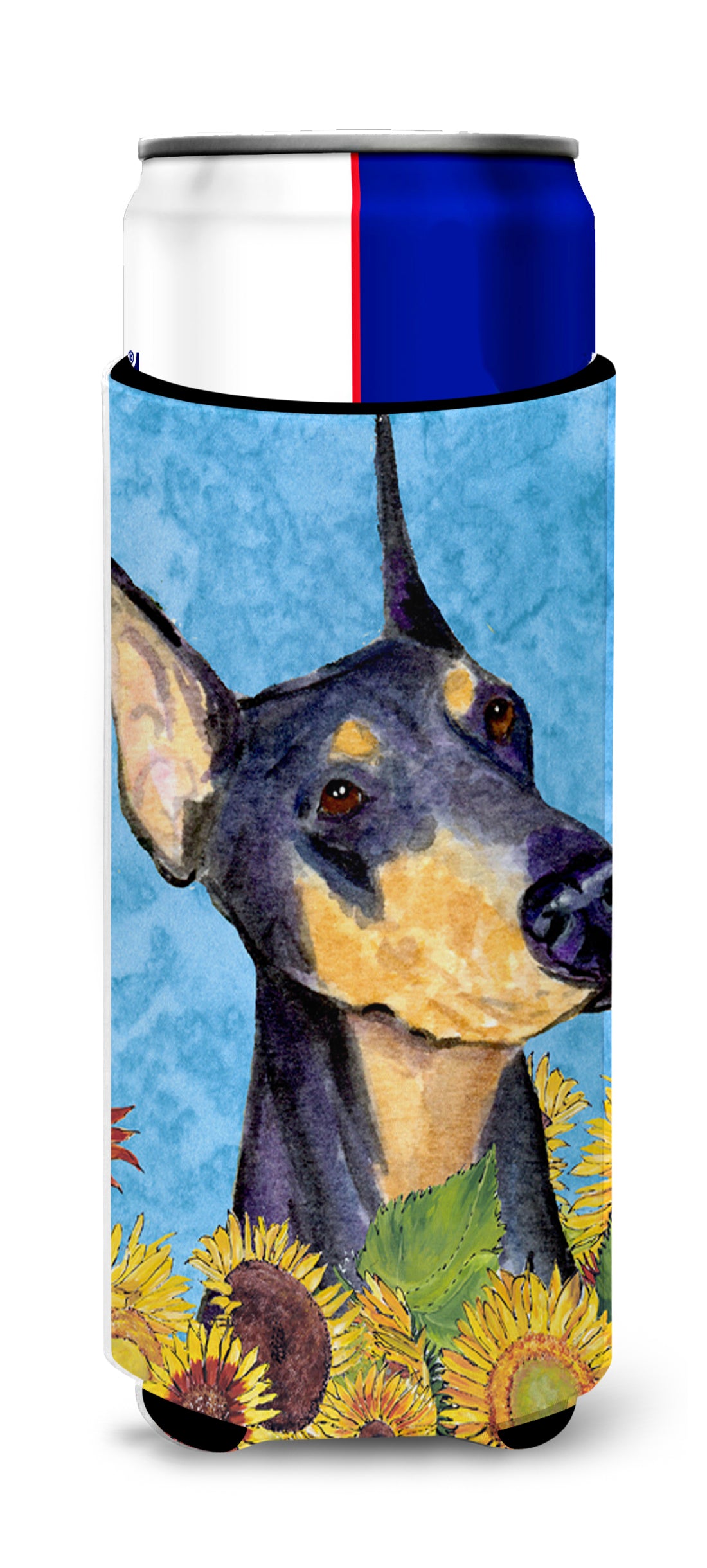 Doberman in Summer Flowers Ultra Beverage Insulators for slim cans SS4128MUK.