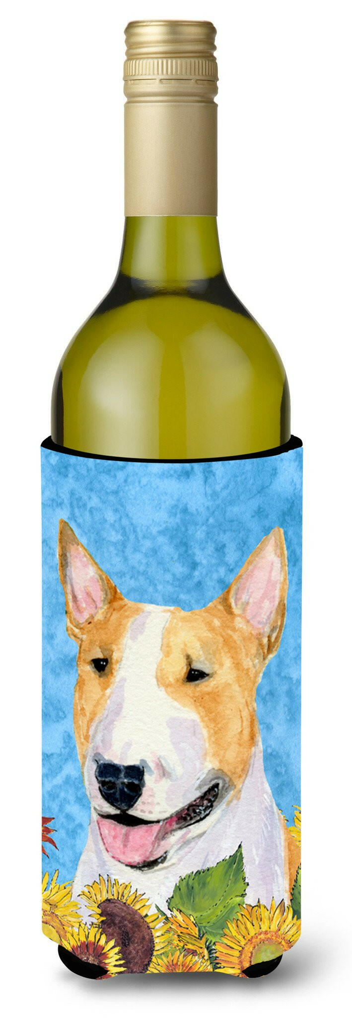 Bull Terrier in Summer Flowers Wine Bottle Beverage Insulator Beverage Insulator Hugger by Caroline's Treasures