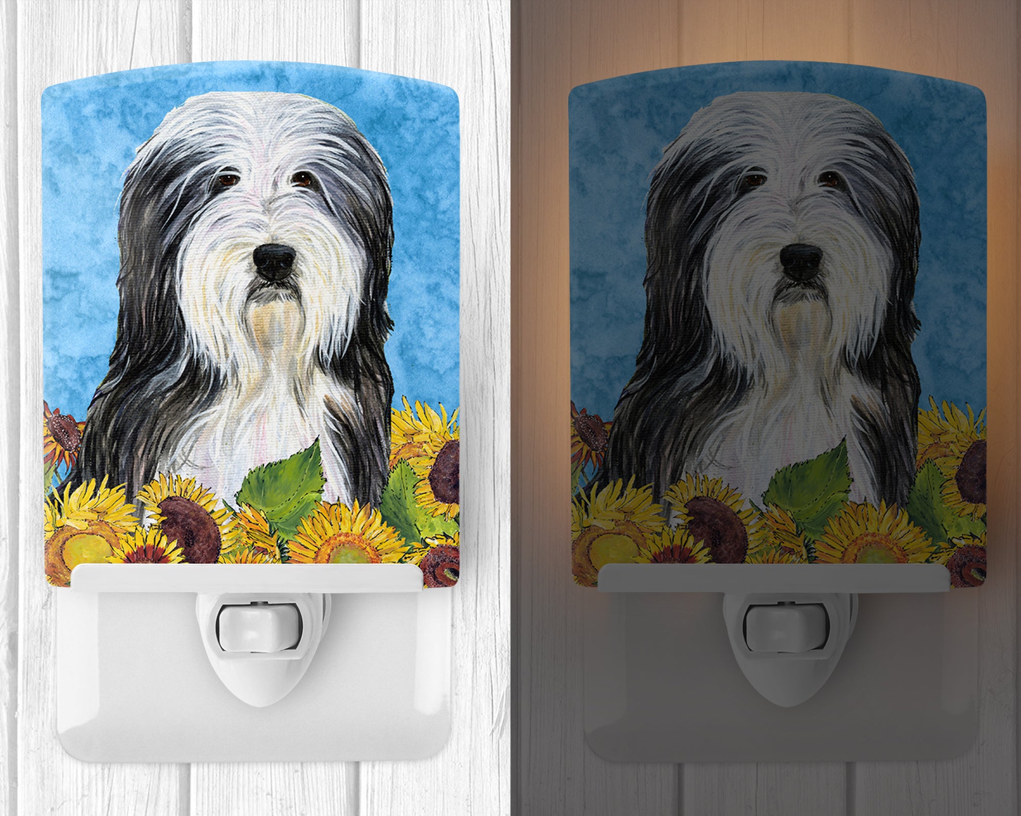 Bearded Collie in Summer Flowers Ceramic Night Light SS4130CNL - the-store.com