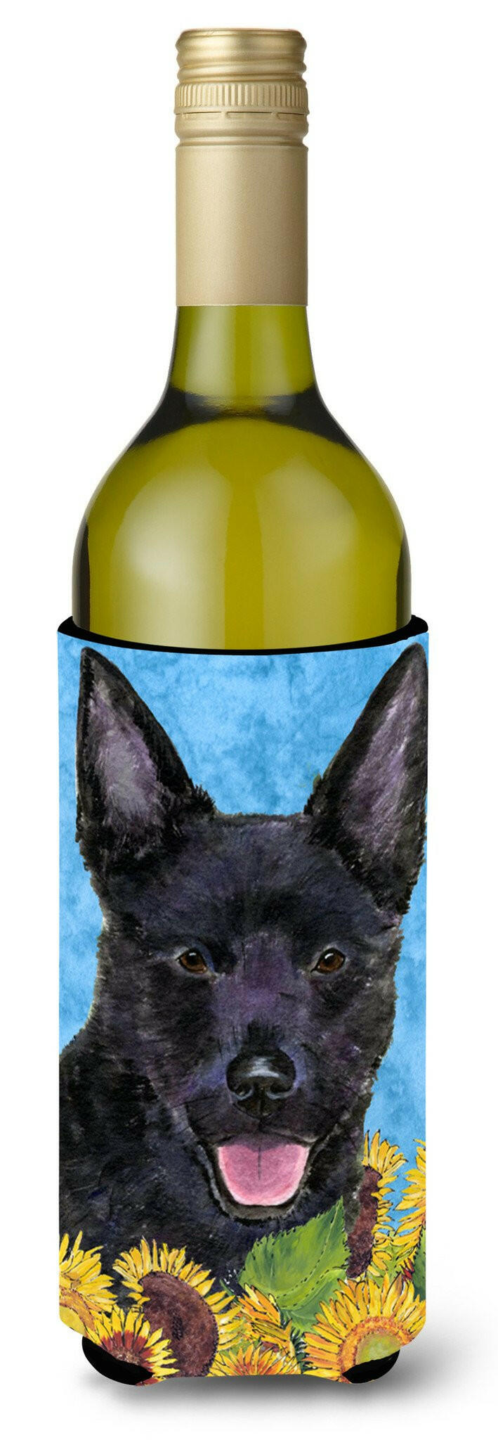 Australian Kelpie in Summer Flowers Wine Bottle Beverage Insulator Beverage Insulator Hugger by Caroline's Treasures