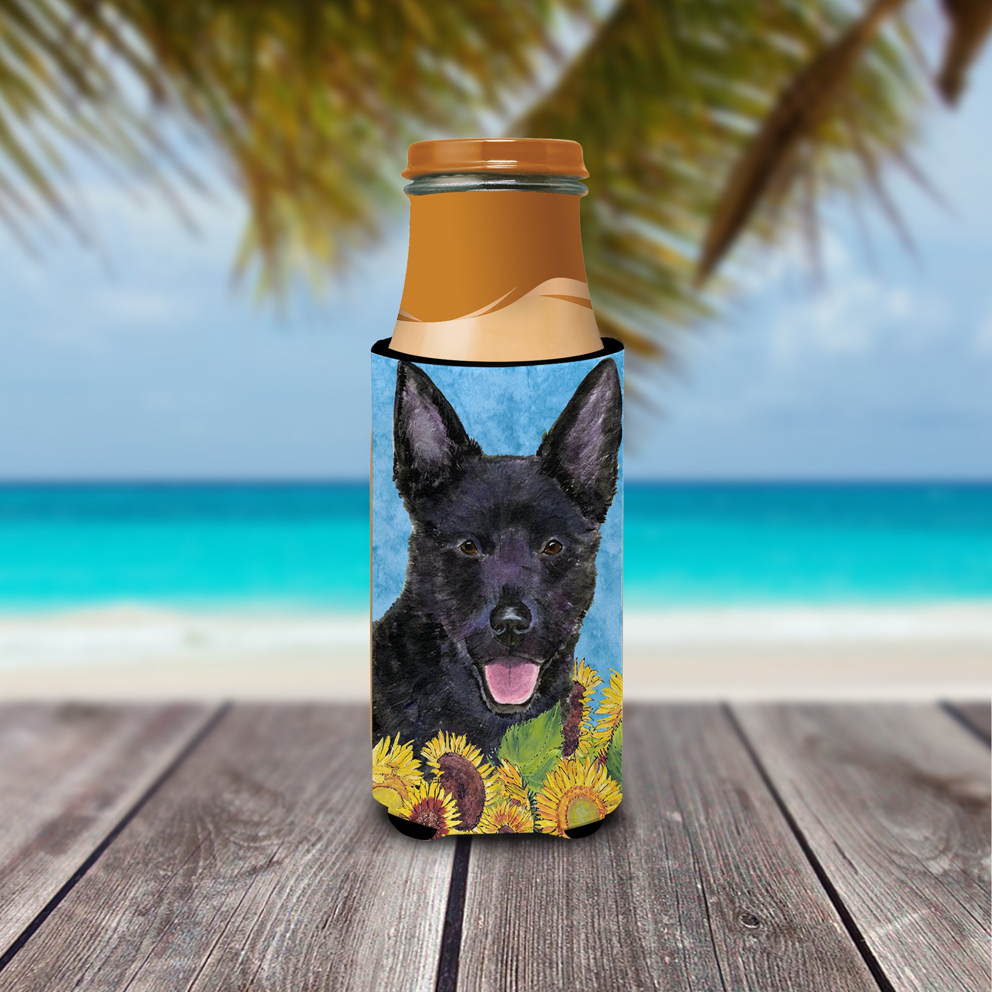 Australian Kelpie in Summer Flowers Ultra Beverage Insulators for slim cans SS4131MUK.