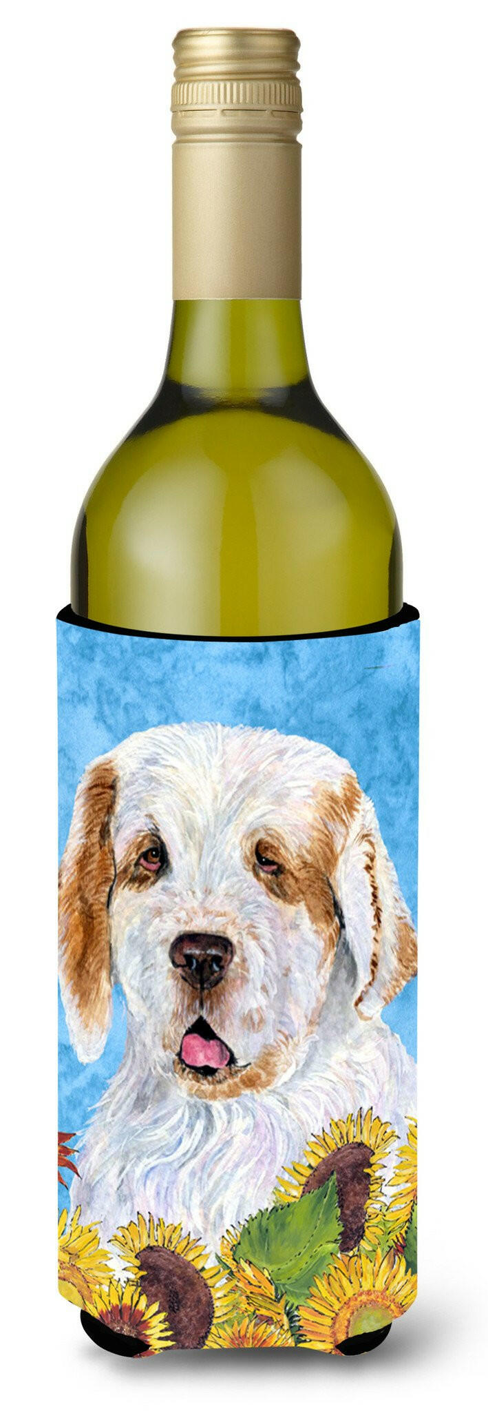 Clumber Spaniel in Summer Flowers Wine Bottle Beverage Insulator Beverage Insulator Hugger by Caroline's Treasures