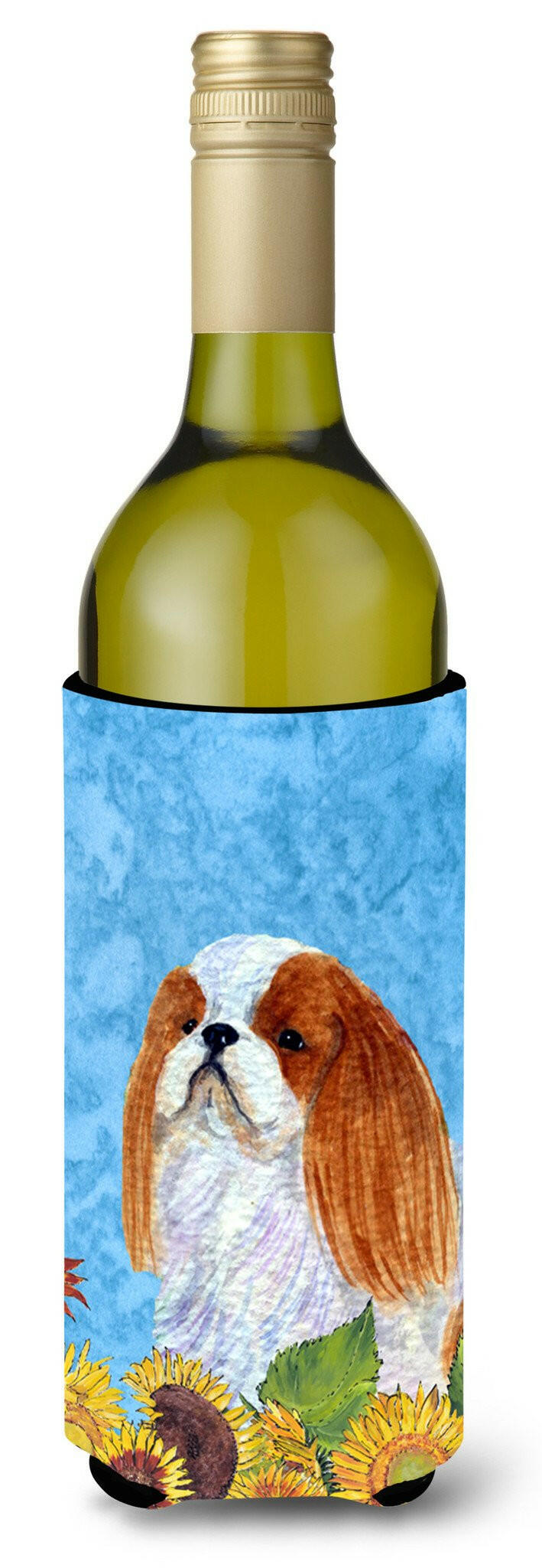 English Toy Spaniel in Summer Flowers Wine Bottle Beverage Insulator Beverage Insulator Hugger by Caroline's Treasures