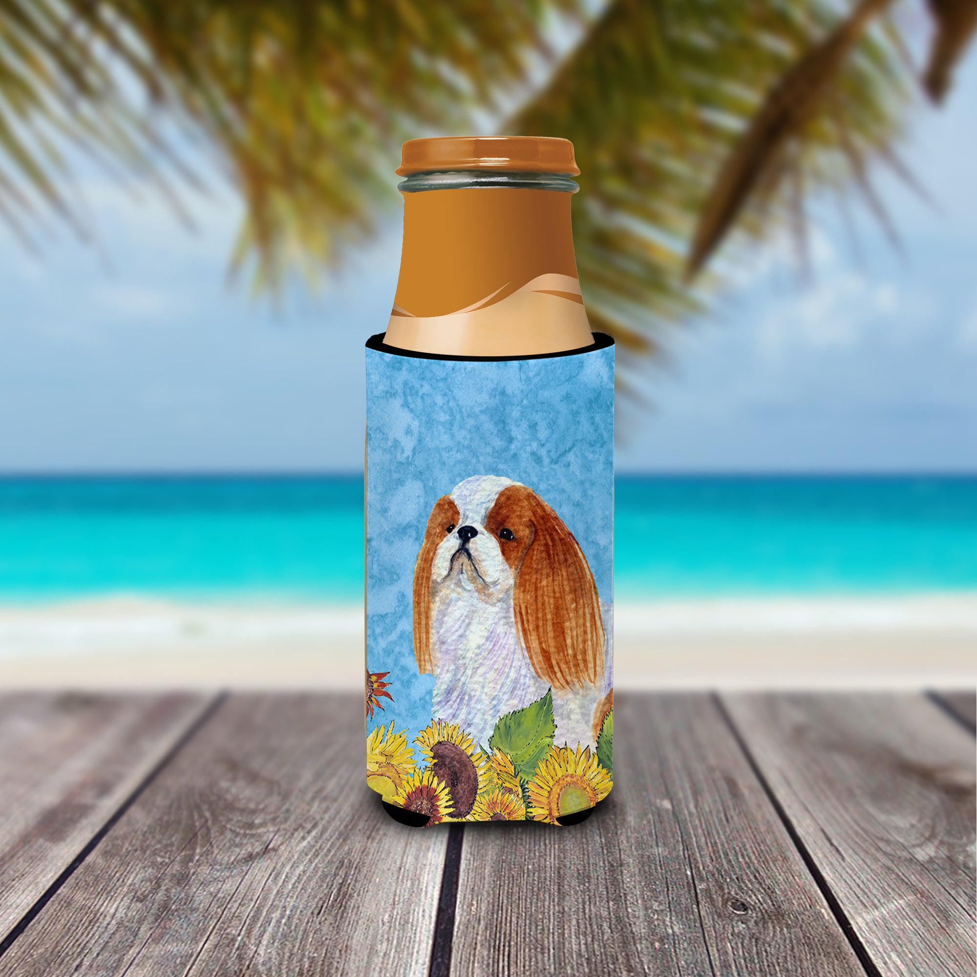 English Toy Spaniel in Summer Flowers Ultra Beverage Insulators for slim cans SS4140MUK.