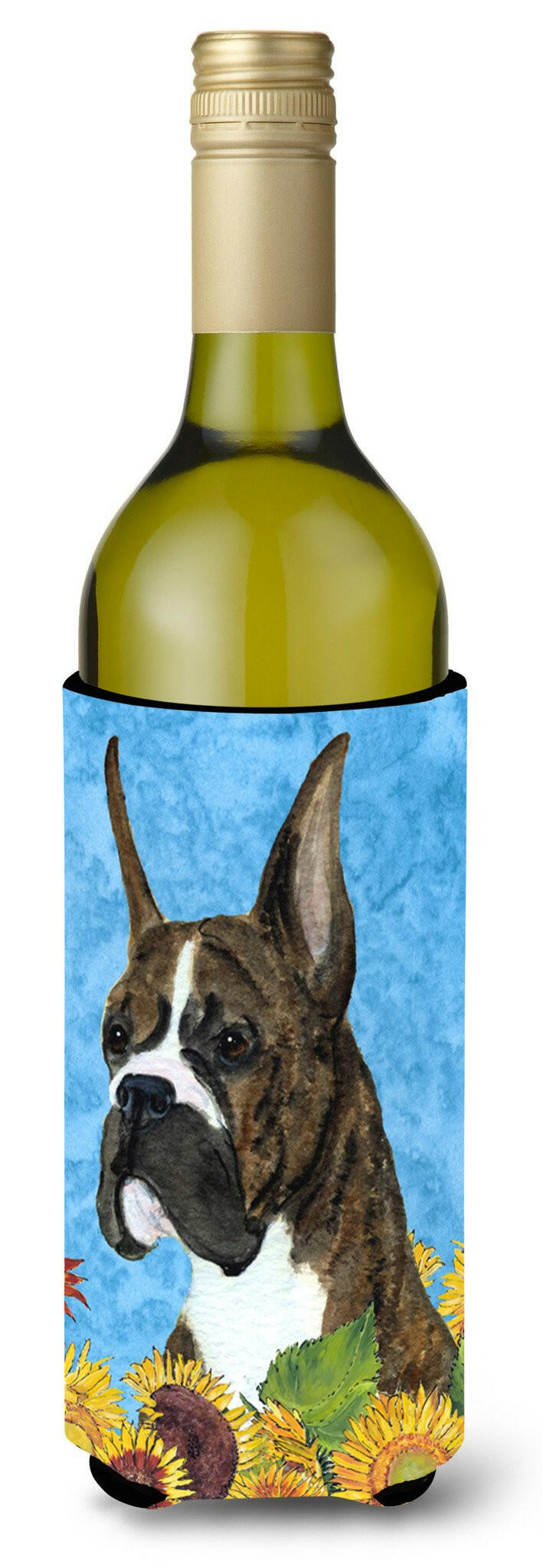 Boxer in Summer Flowers Wine Bottle Beverage Insulator Beverage Insulator Hugger by Caroline's Treasures