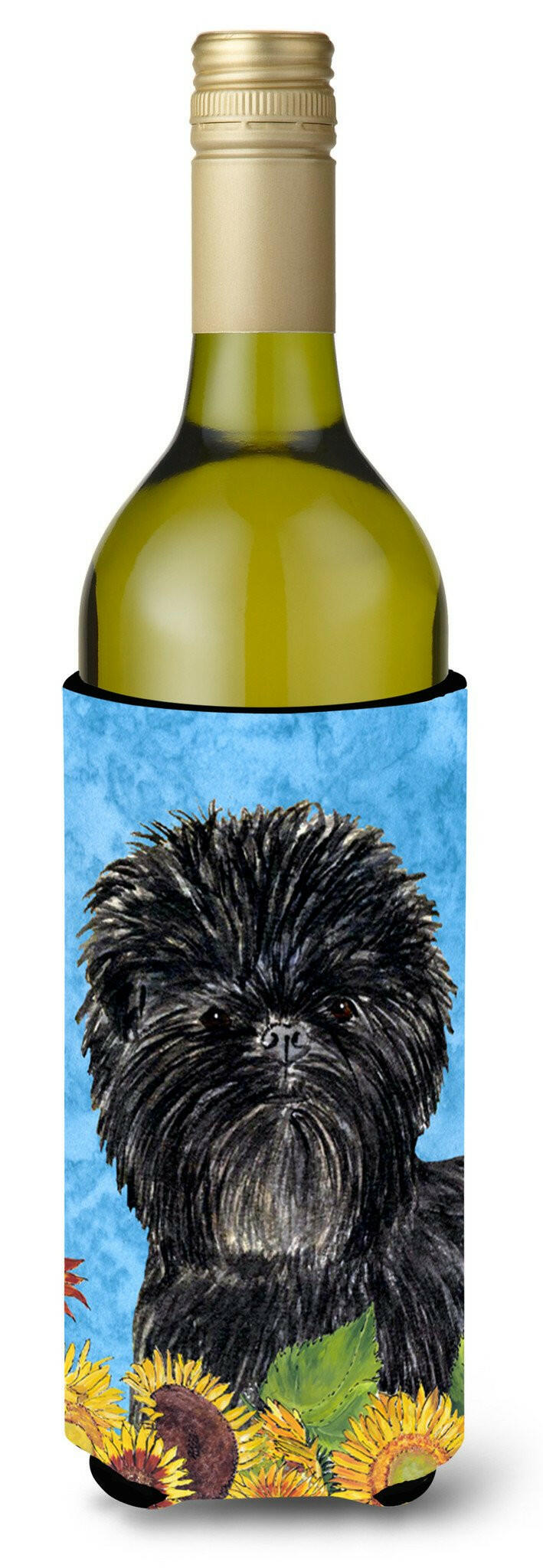 Affenpinscher in Summer Flowers Wine Bottle Beverage Insulator Beverage Insulator Hugger by Caroline&#39;s Treasures