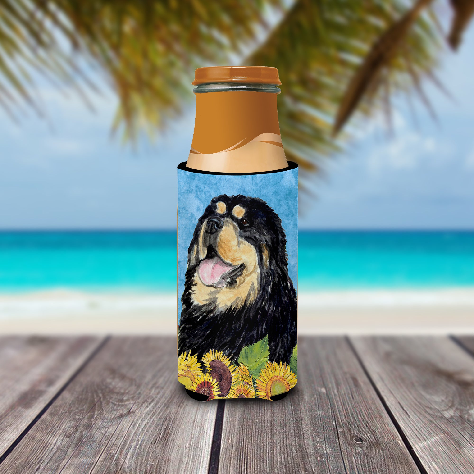 Tibetan Mastiff in Summer Flowers Ultra Beverage Insulators for slim cans SS4145MUK.