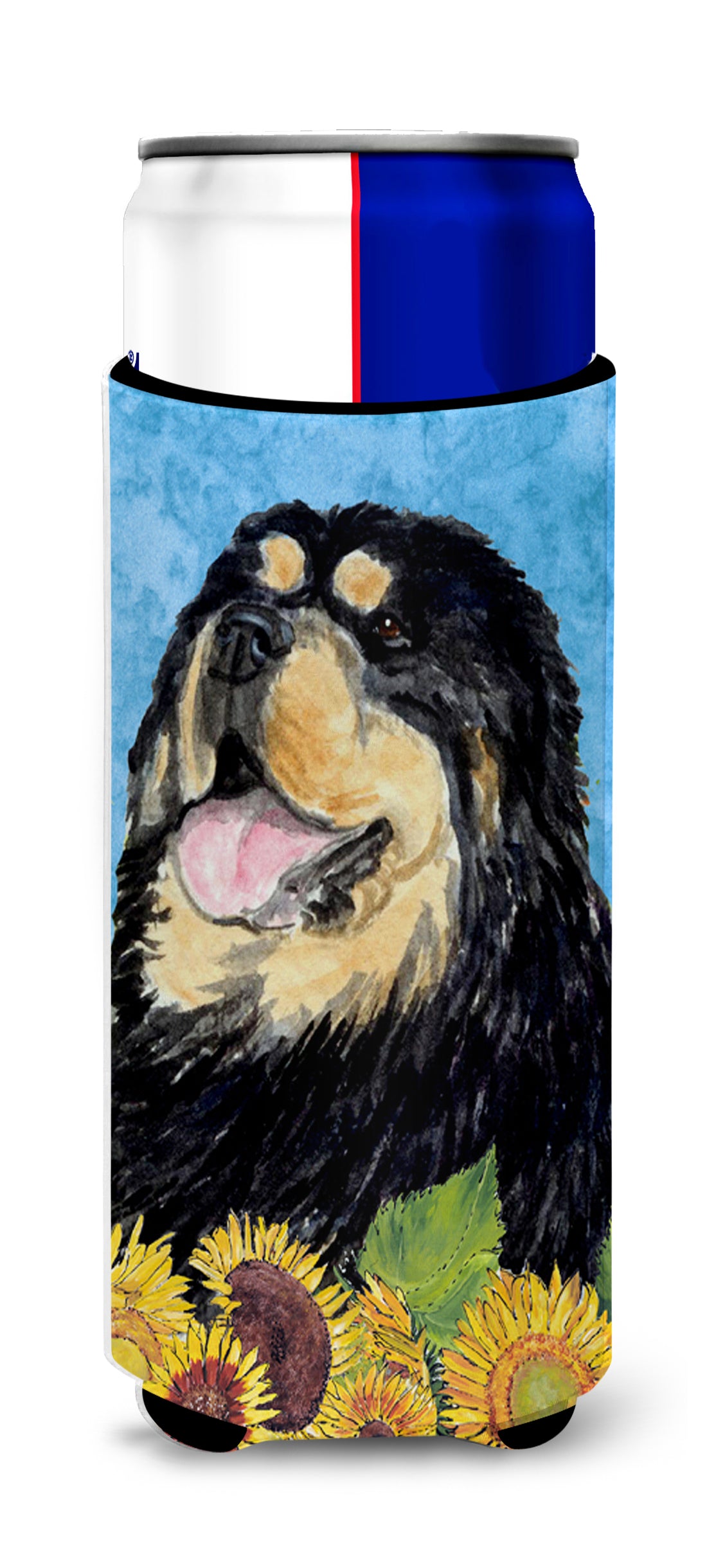 Tibetan Mastiff in Summer Flowers Ultra Beverage Insulators for slim cans SS4145MUK.