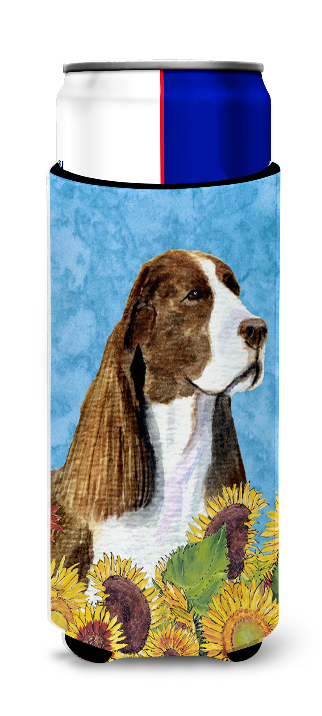 Springer Spaniel in Summer Flowers Ultra Beverage Insulators for slim cans SS4146MUK.