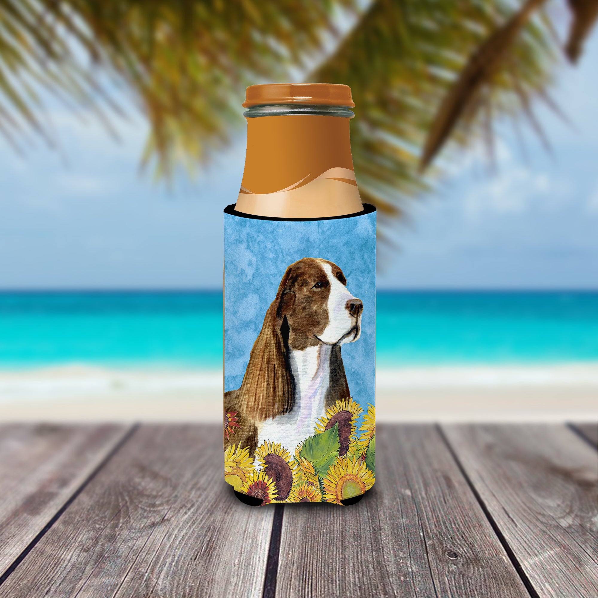 Springer Spaniel in Summer Flowers Ultra Beverage Insulators for slim cans SS4146MUK.