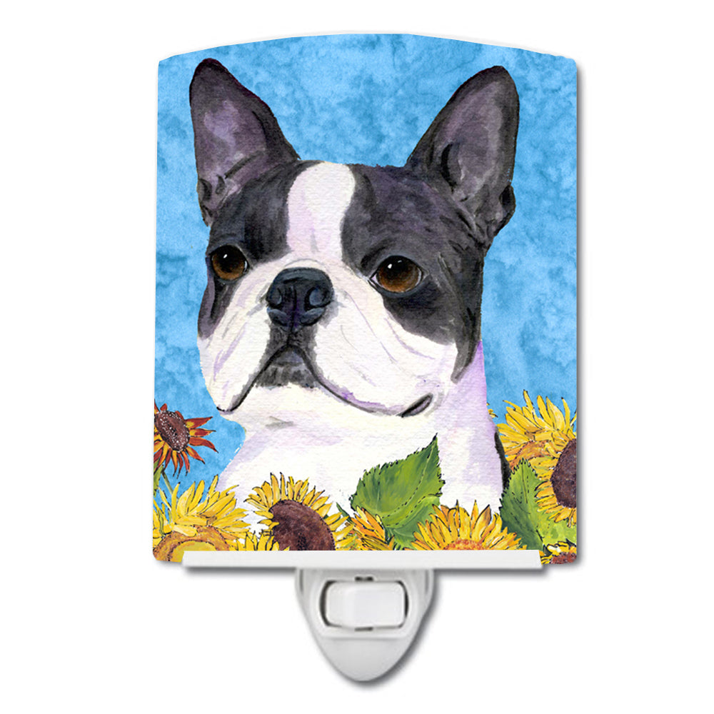 Boston Terrier in Summer Flowers Ceramic Night Light SS4149CNL - the-store.com