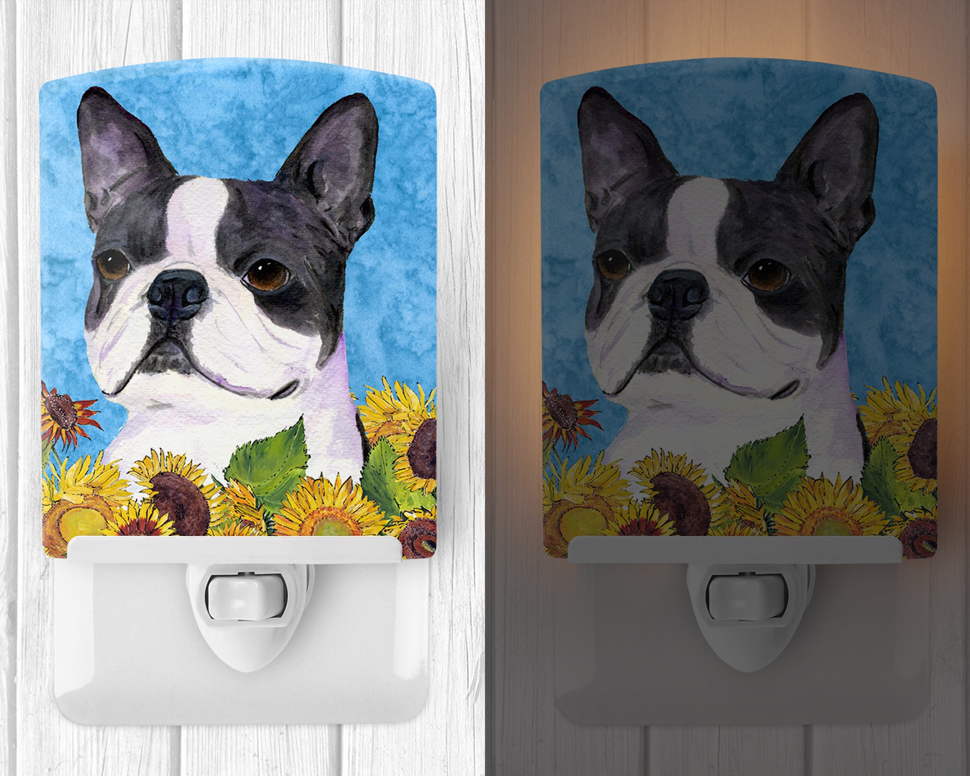 Boston Terrier in Summer Flowers Ceramic Night Light SS4149CNL - the-store.com