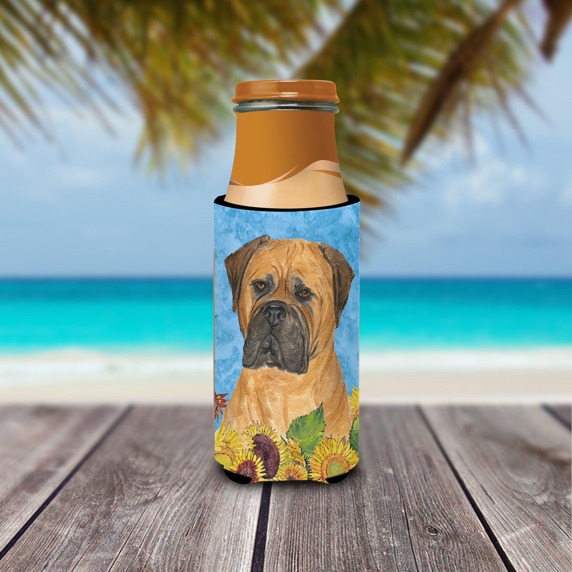 Bullmastiff in Summer Flowers Ultra Beverage Insulators for slim cans SS4150MUK.