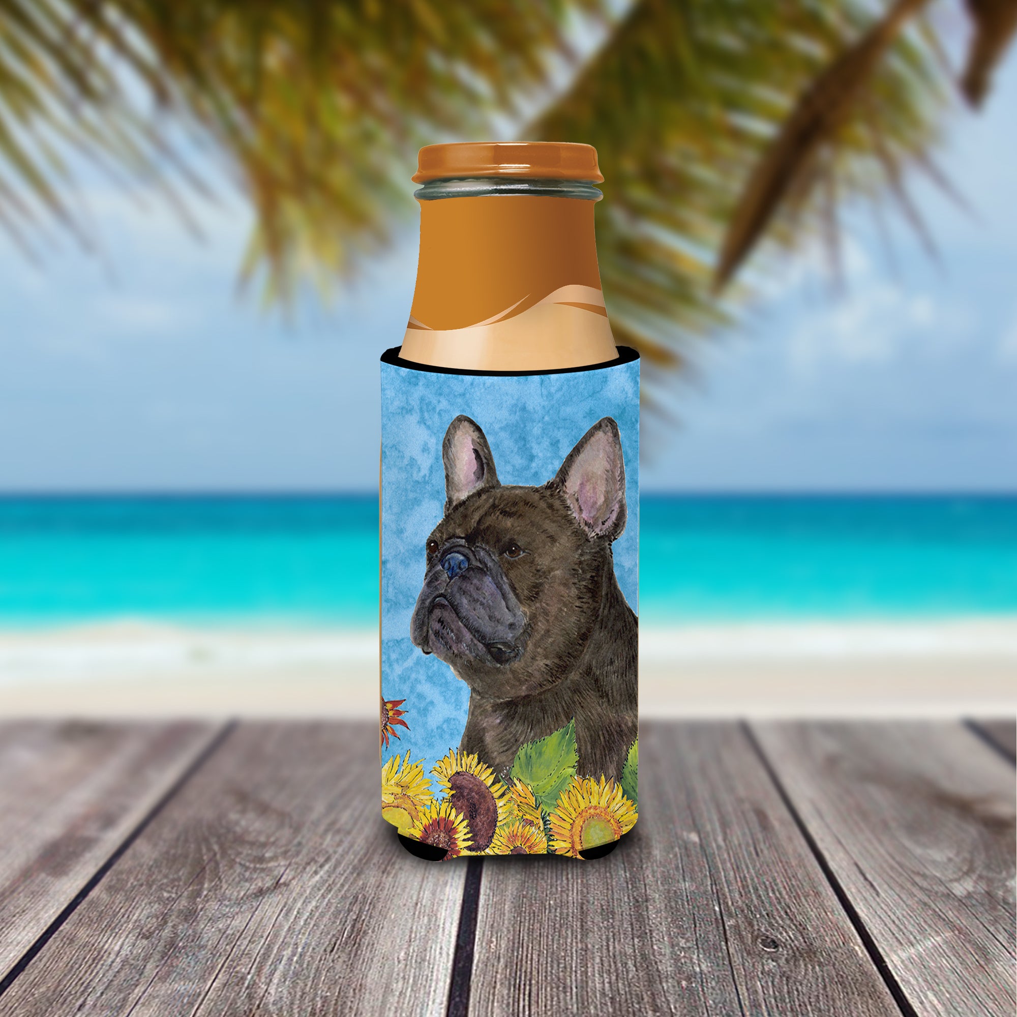 French Bulldog in Summer Flowers Ultra Beverage Insulators for slim cans SS4152MUK.