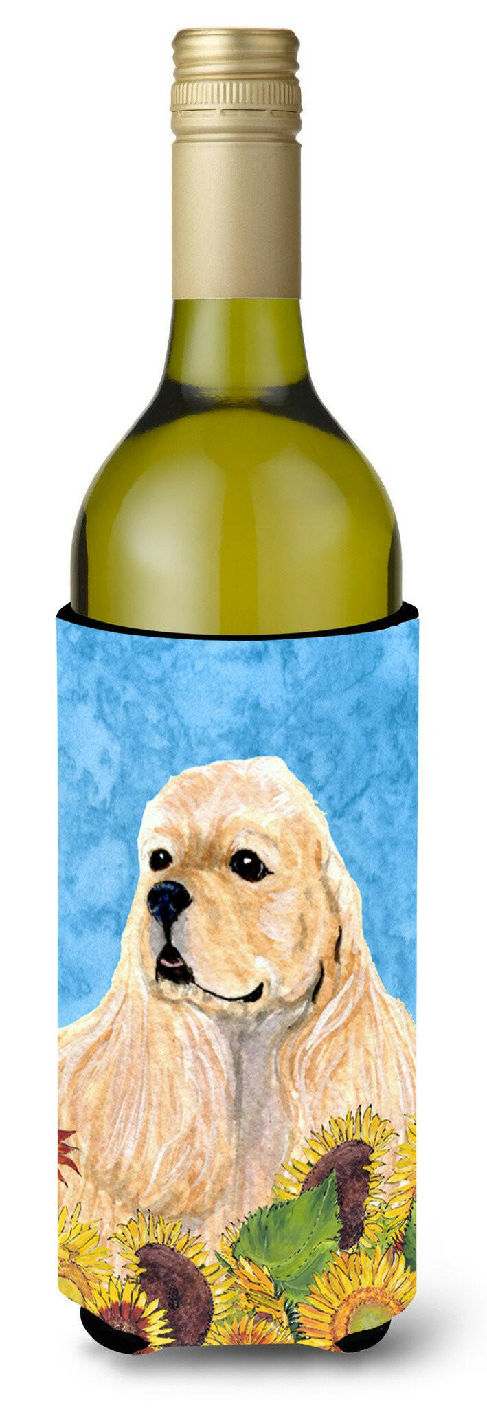 Cocker Spaniel in Summer Flowers Wine Bottle Beverage Insulator Beverage Insulator Hugger by Caroline&#39;s Treasures