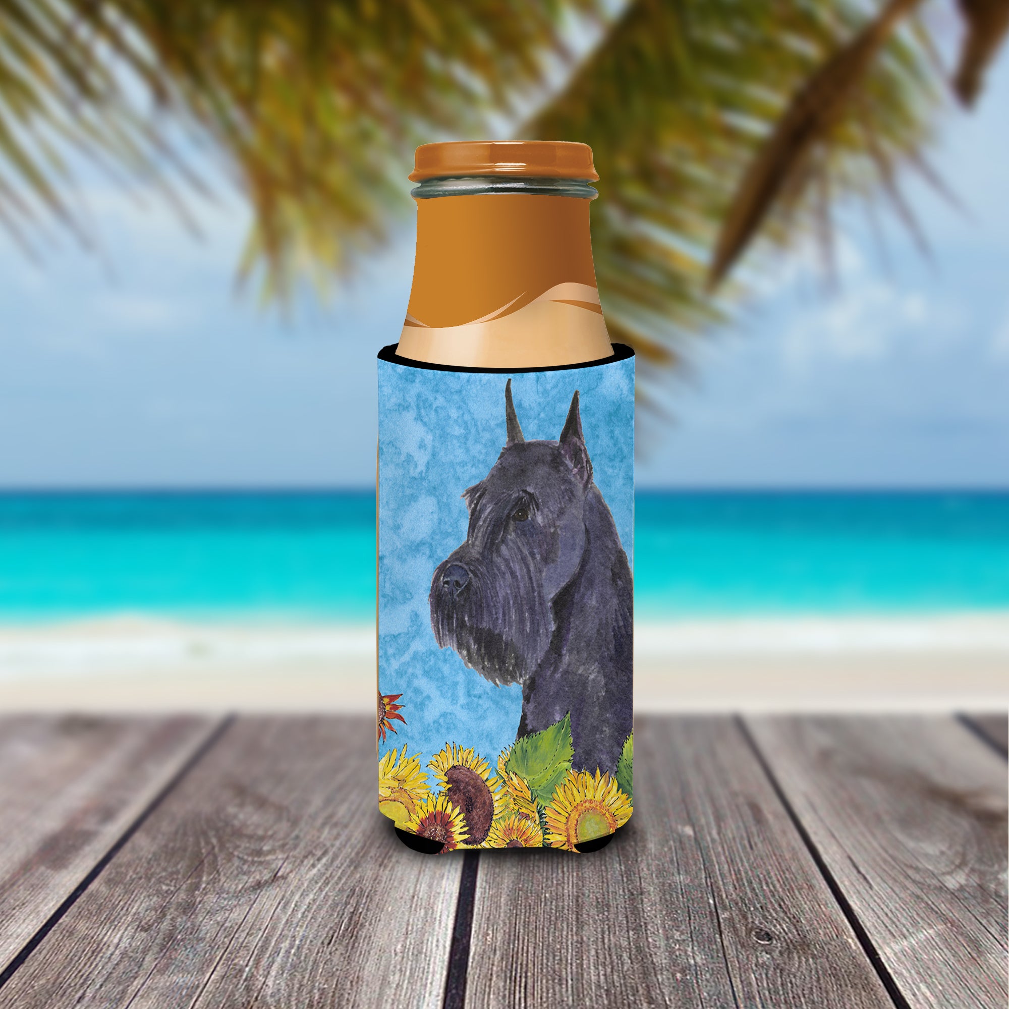 Schnauzer in Summer Flowers Ultra Beverage Insulators for slim cans SS4156MUK.