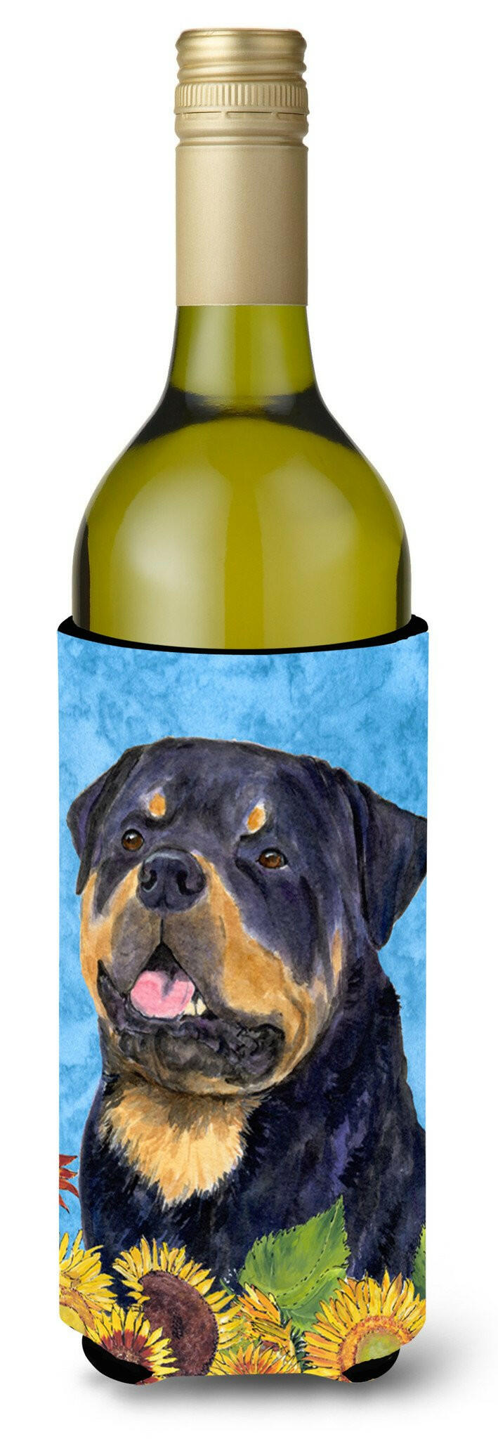 Rottweiler in Summer Flowers Wine Bottle Beverage Insulator Beverage Insulator Hugger by Caroline's Treasures