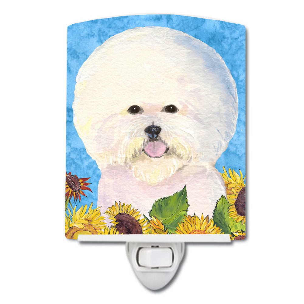 Bichon Frise in Summer Flowers Ceramic Night Light SS4160CNL - the-store.com