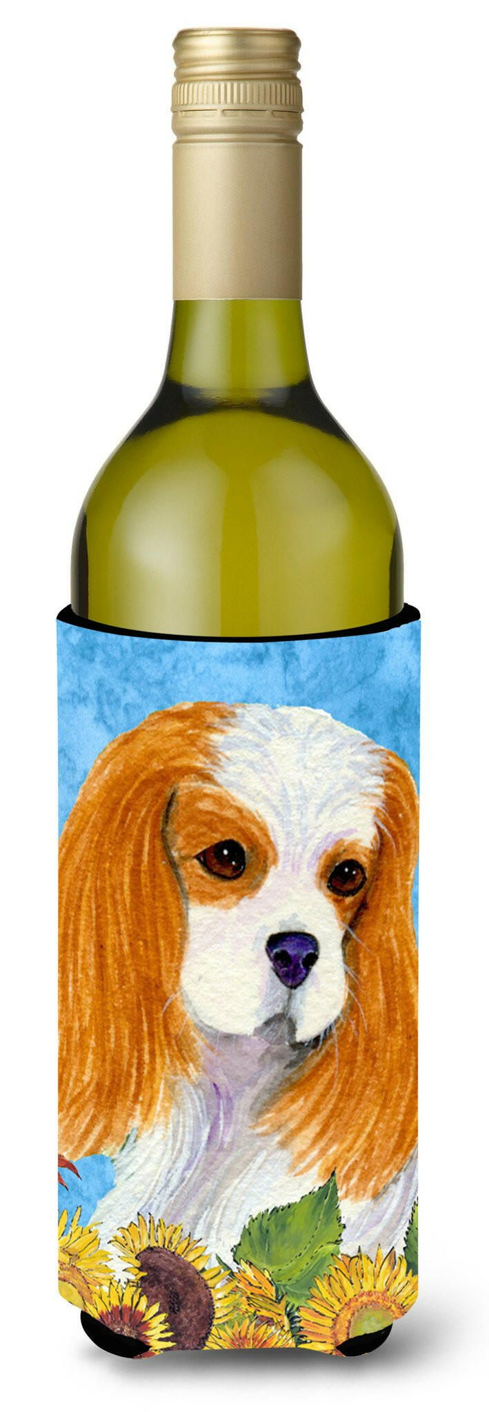 Cavalier Spaniel in Summer Flowers Wine Bottle Beverage Insulator Beverage Insulator Hugger by Caroline&#39;s Treasures