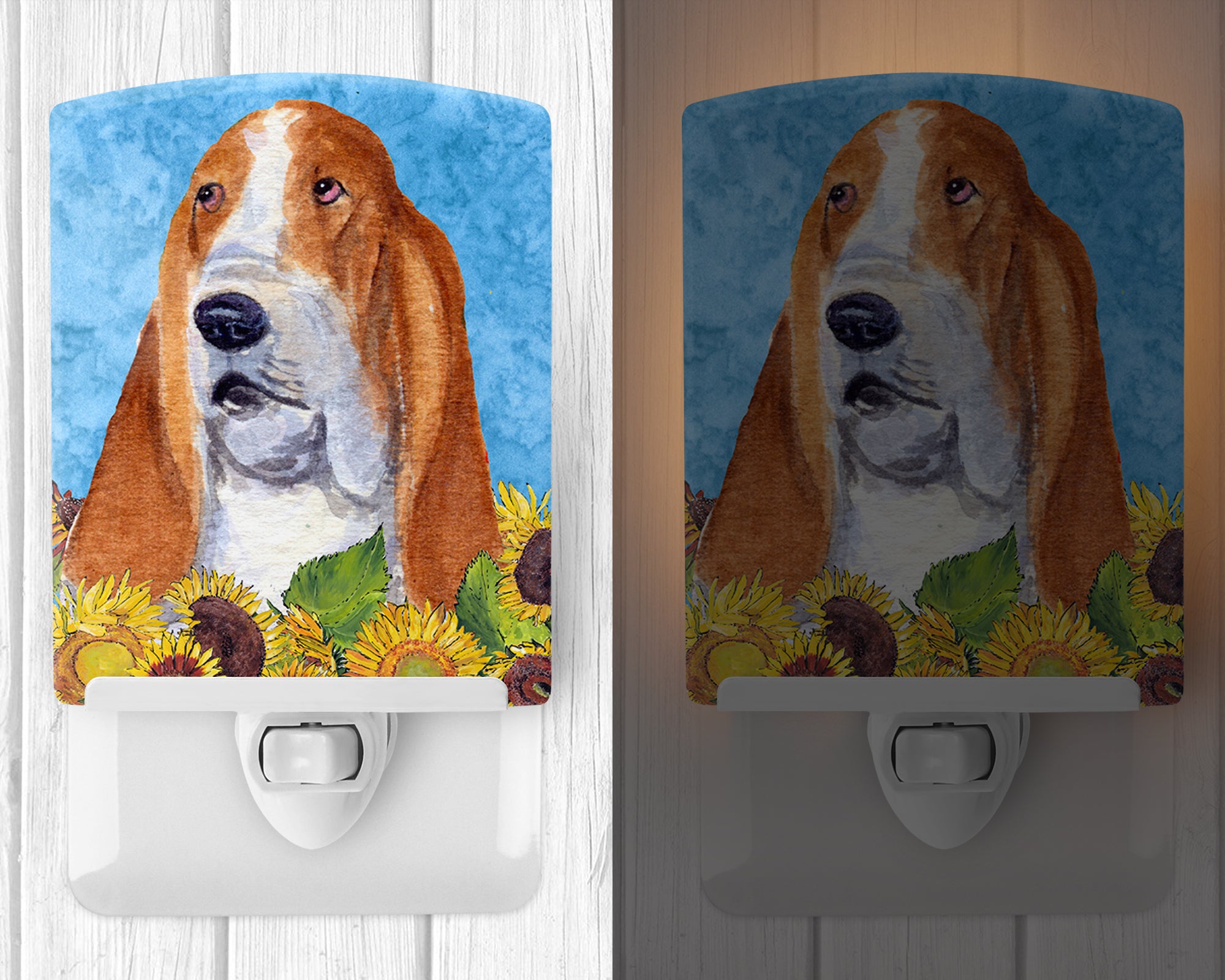 Basset Hound in Summer Flowers Ceramic Night Light SS4162CNL - the-store.com