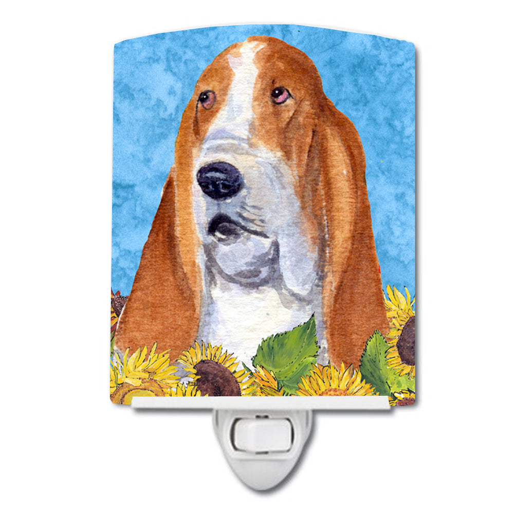 Basset Hound in Summer Flowers Ceramic Night Light SS4162CNL - the-store.com