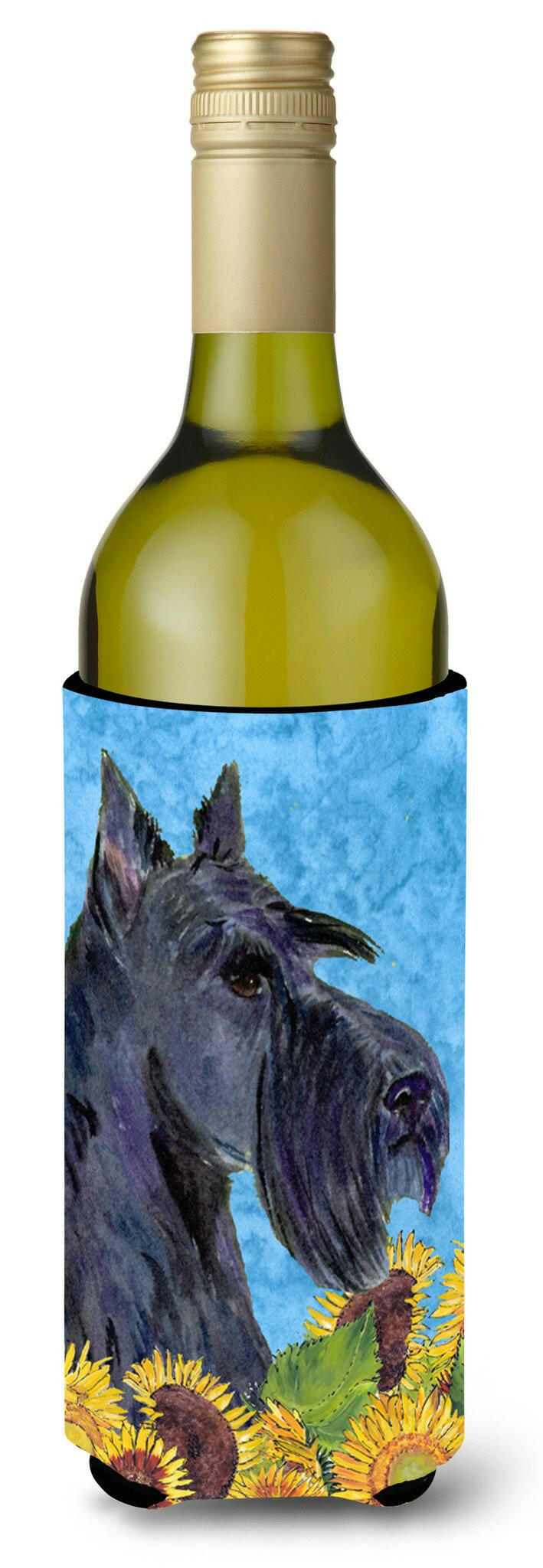 Scottish Terrier in Summer Flowers Wine Bottle Beverage Insulator Beverage Insulator Hugger by Caroline's Treasures